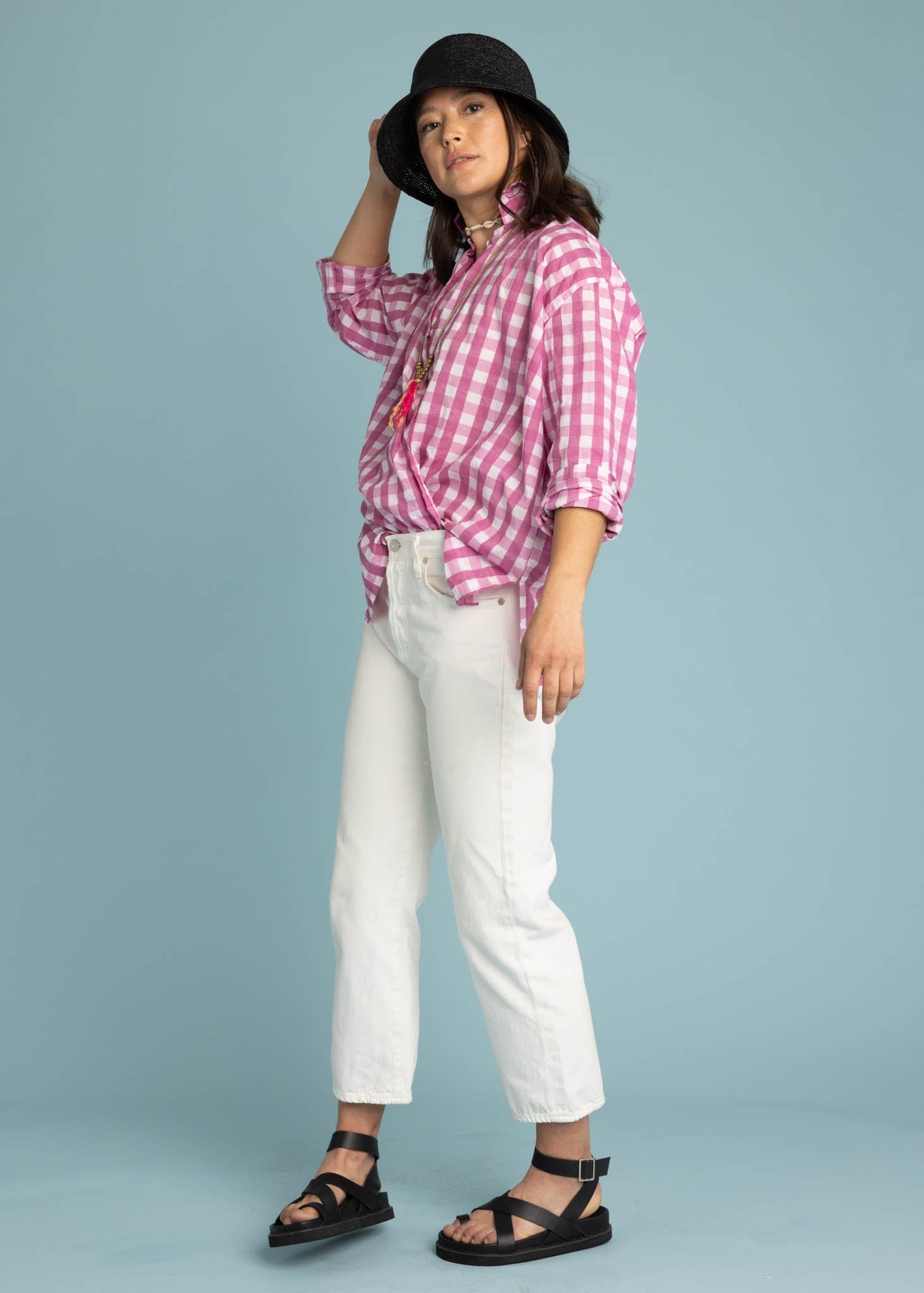 Relaxed Boyfriend Shirt - Gingham Picnic Dahlia