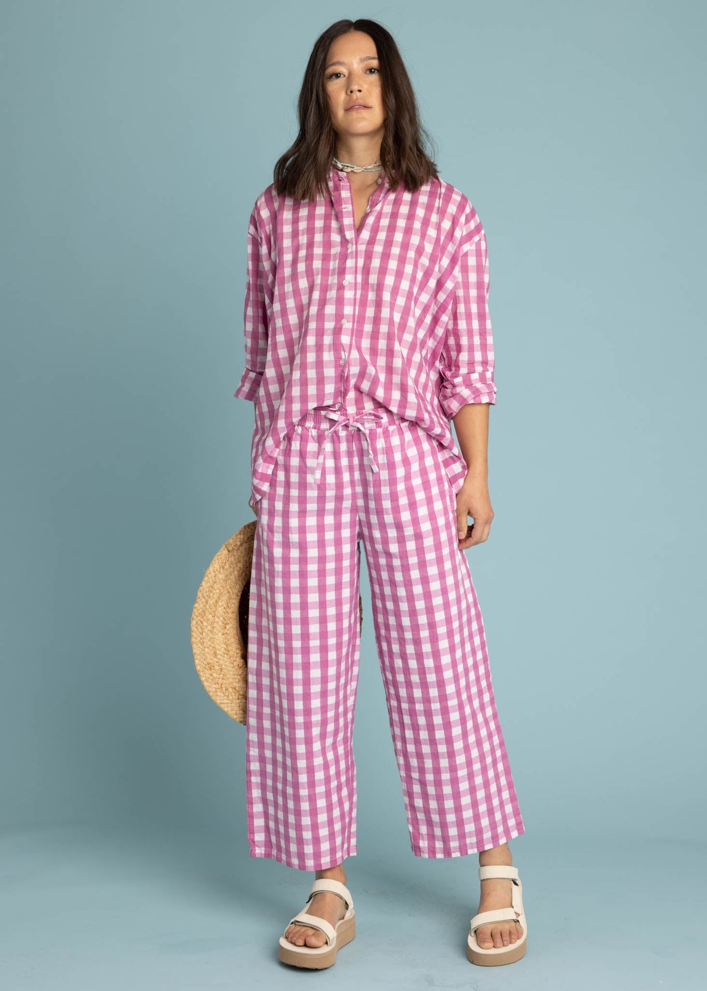 Relaxed Boyfriend Shirt - Gingham Picnic Dahlia