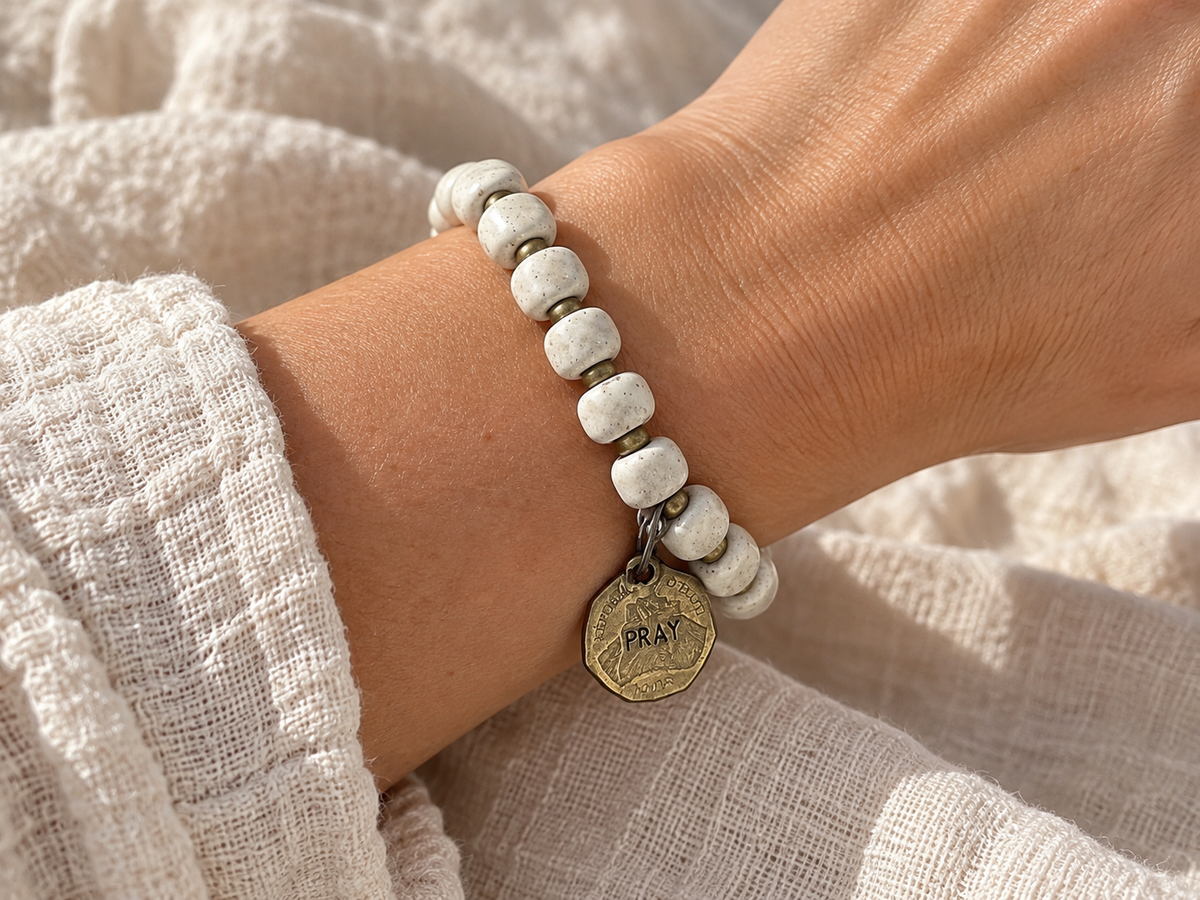 Ceramic Coin Bracelet - Pray - Stone
