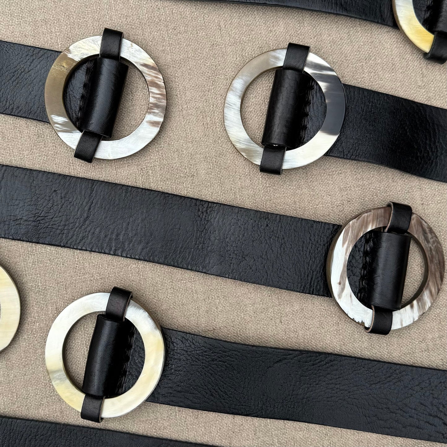 Handcrafted Black Leather Belt with Horn Buckle