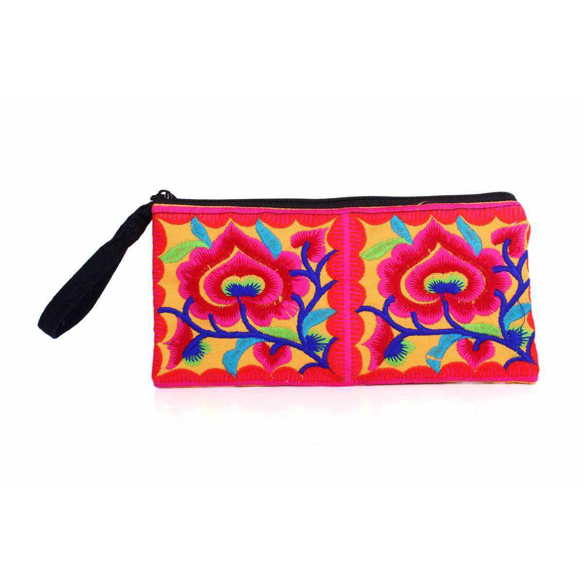Hmong Embroidered Rectangle Small Wristlet Assorted - Thailand