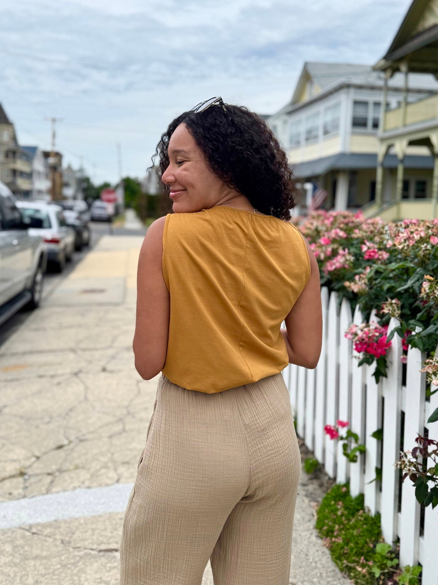 CHARLI draped top in Light Amber