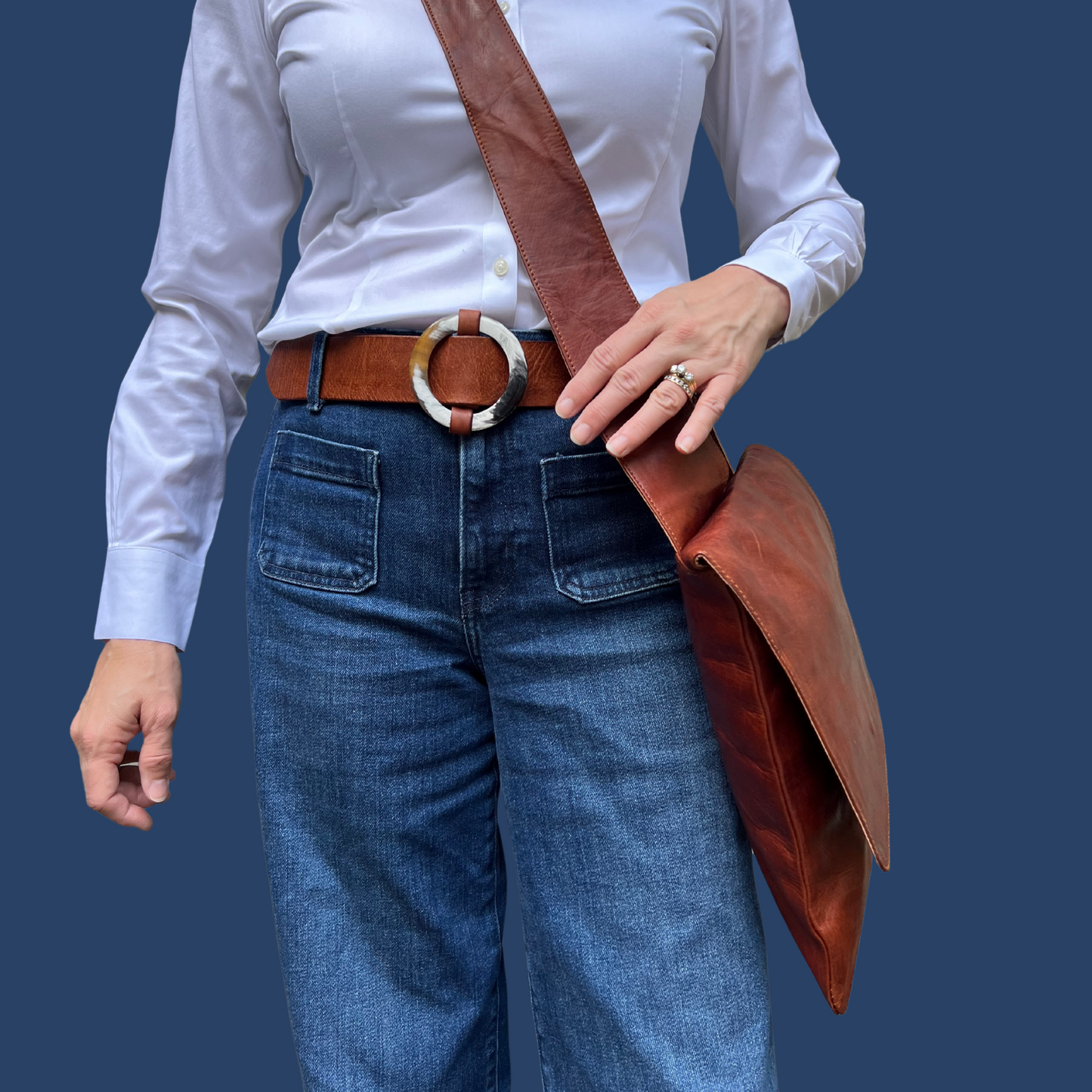 Handcrafted Brown Leather Belt with Horn Buckle
