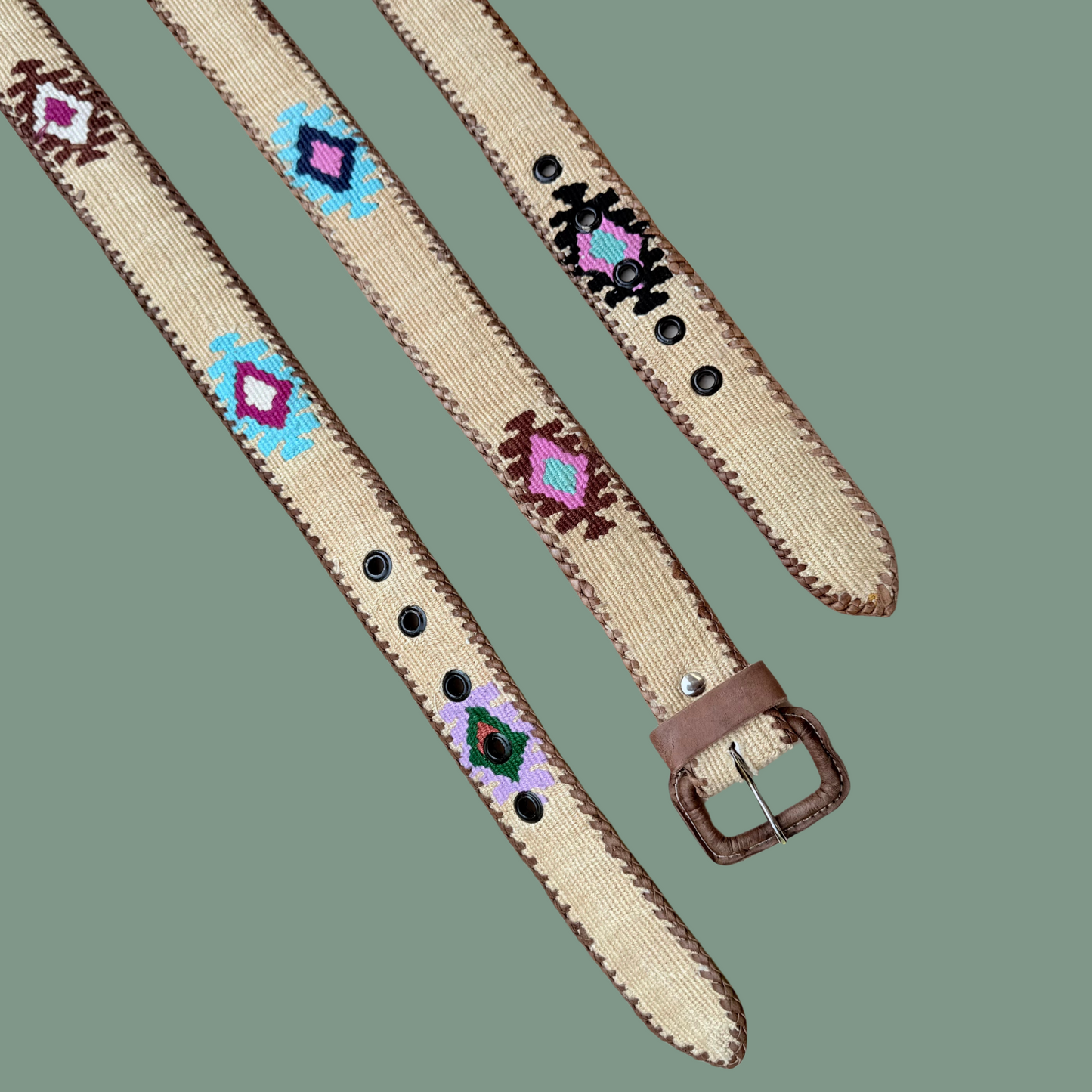 Cream Handwoven Guatemalan Whip-Stitched Belt