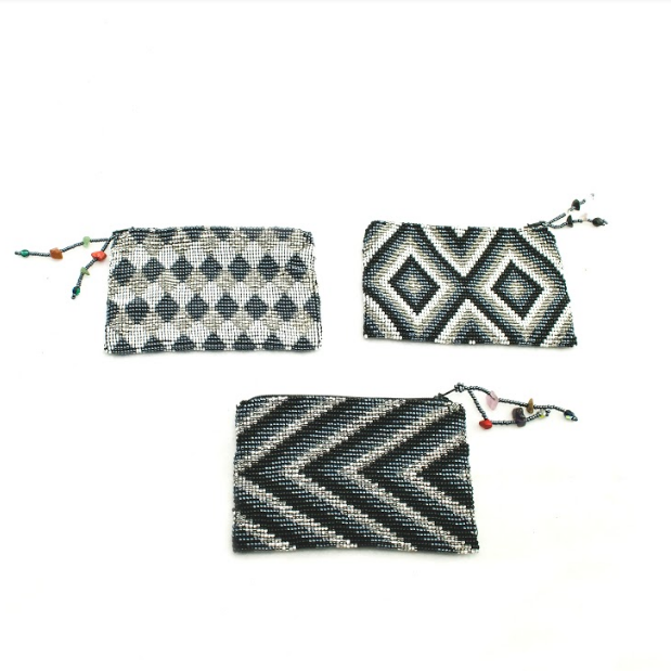 Beaded Seed Bead Geometric Coin Purse - Guatemala