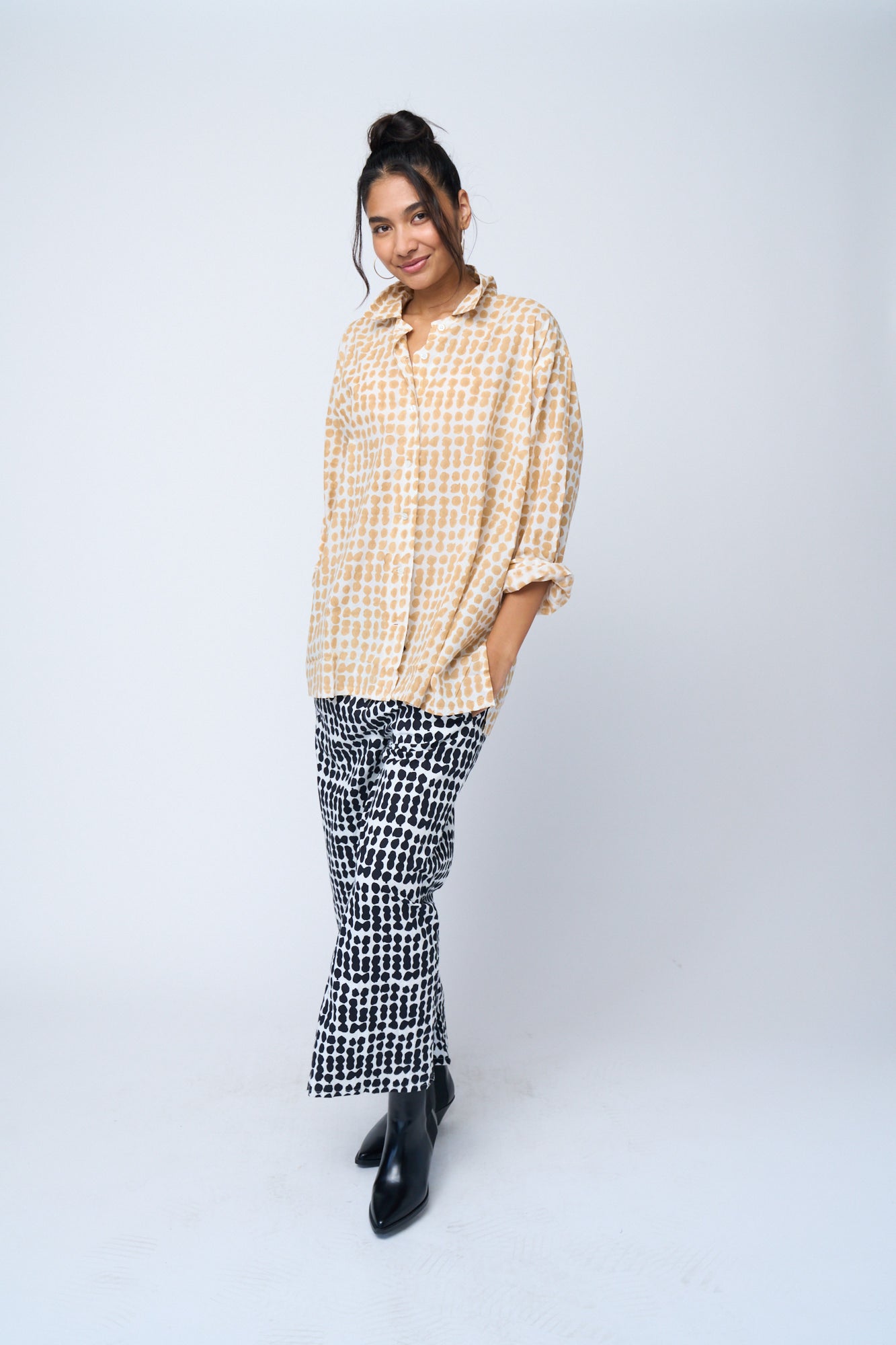 Relaxed Boyfriend Shirt Messy Dot - Baked Clay
