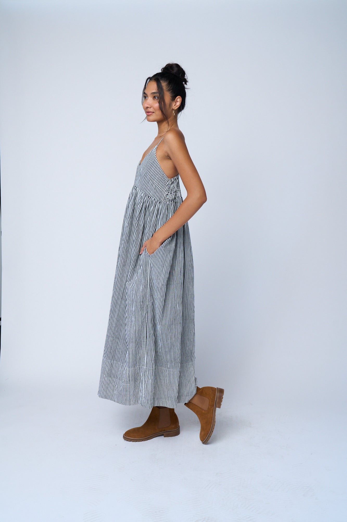 Hamptons Dress - Menswear Stripe Black