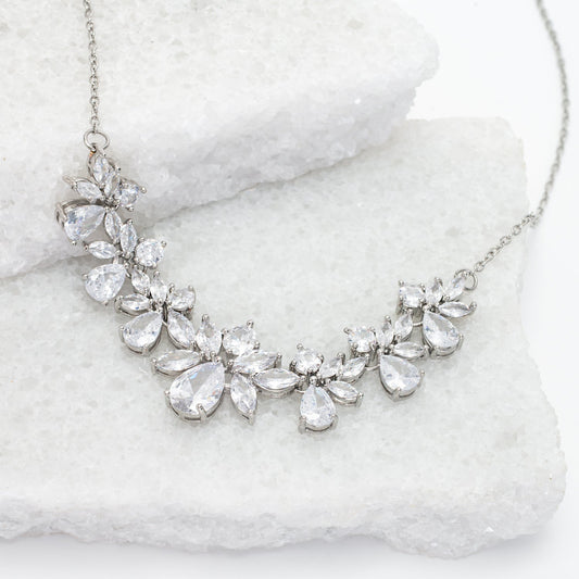 Glittering Garland Platinum and Zircon Necklace