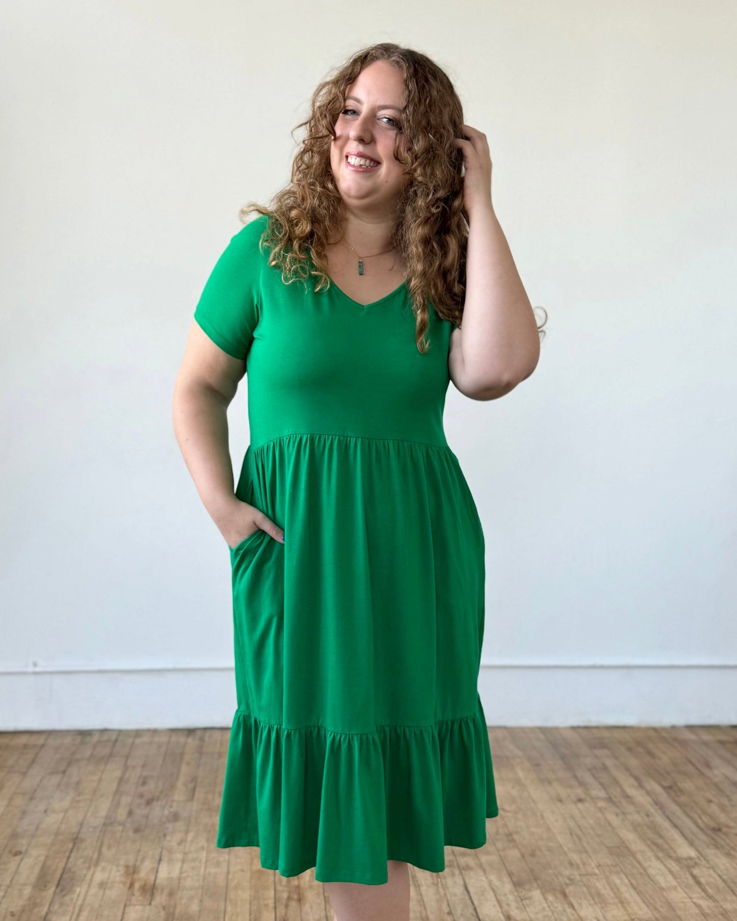 JAYDE Tiered Dress in Leaf Green