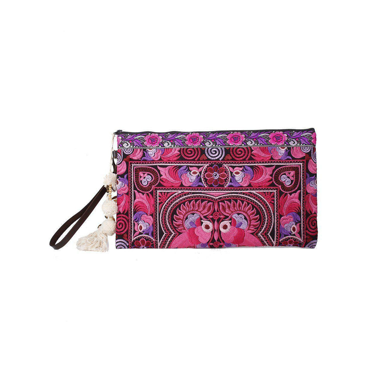 Botanica Embroidered Wristlet with PomPoms - Thailand