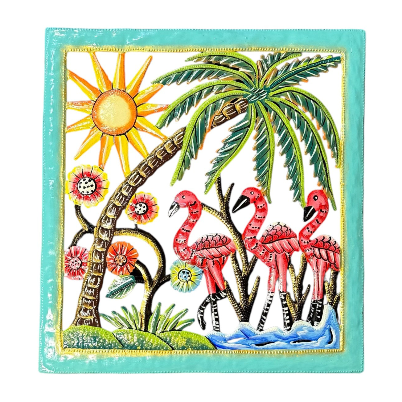 Flamingos Under Palm