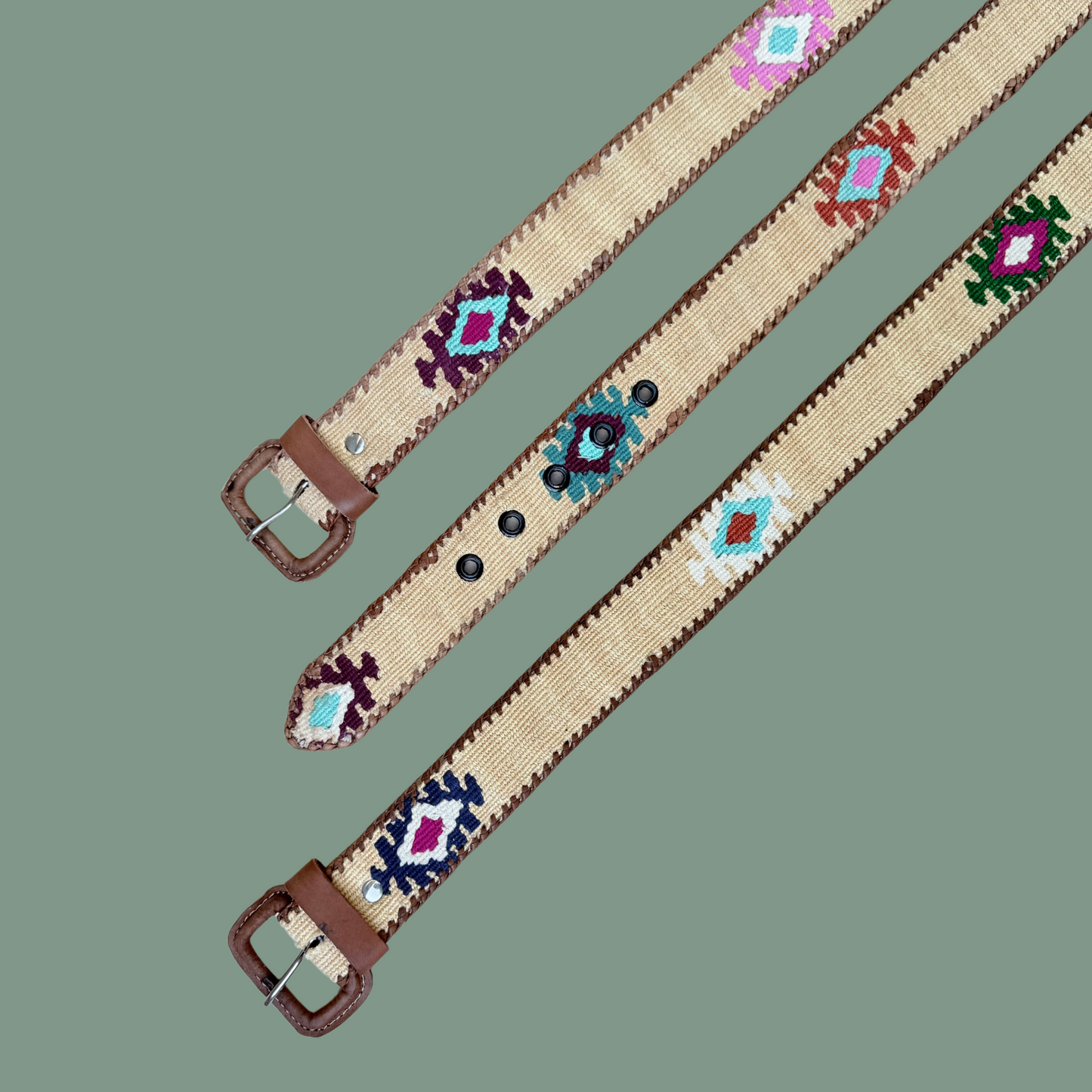 Cream Handwoven Guatemalan Whip-Stitched Belt