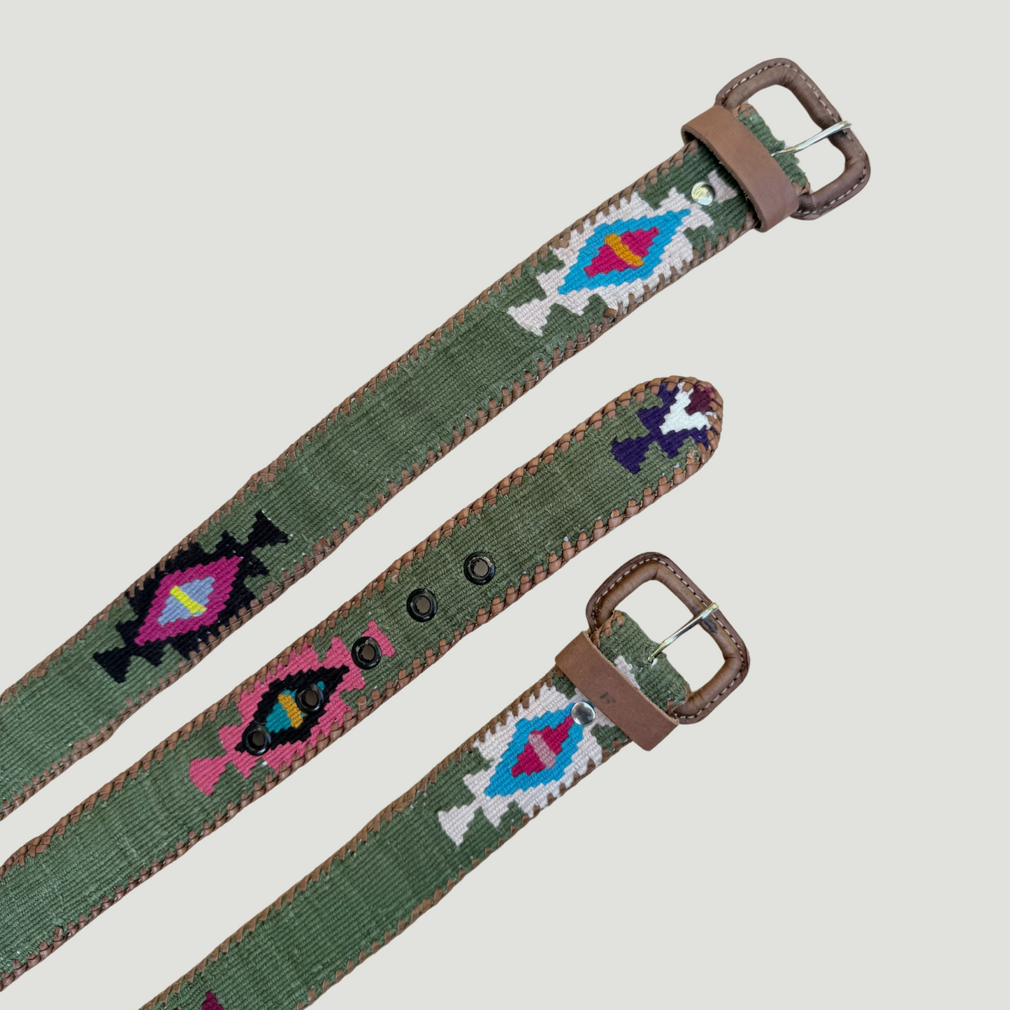 Dark Green Handwoven Guatemalan Whip-Stitched Belt