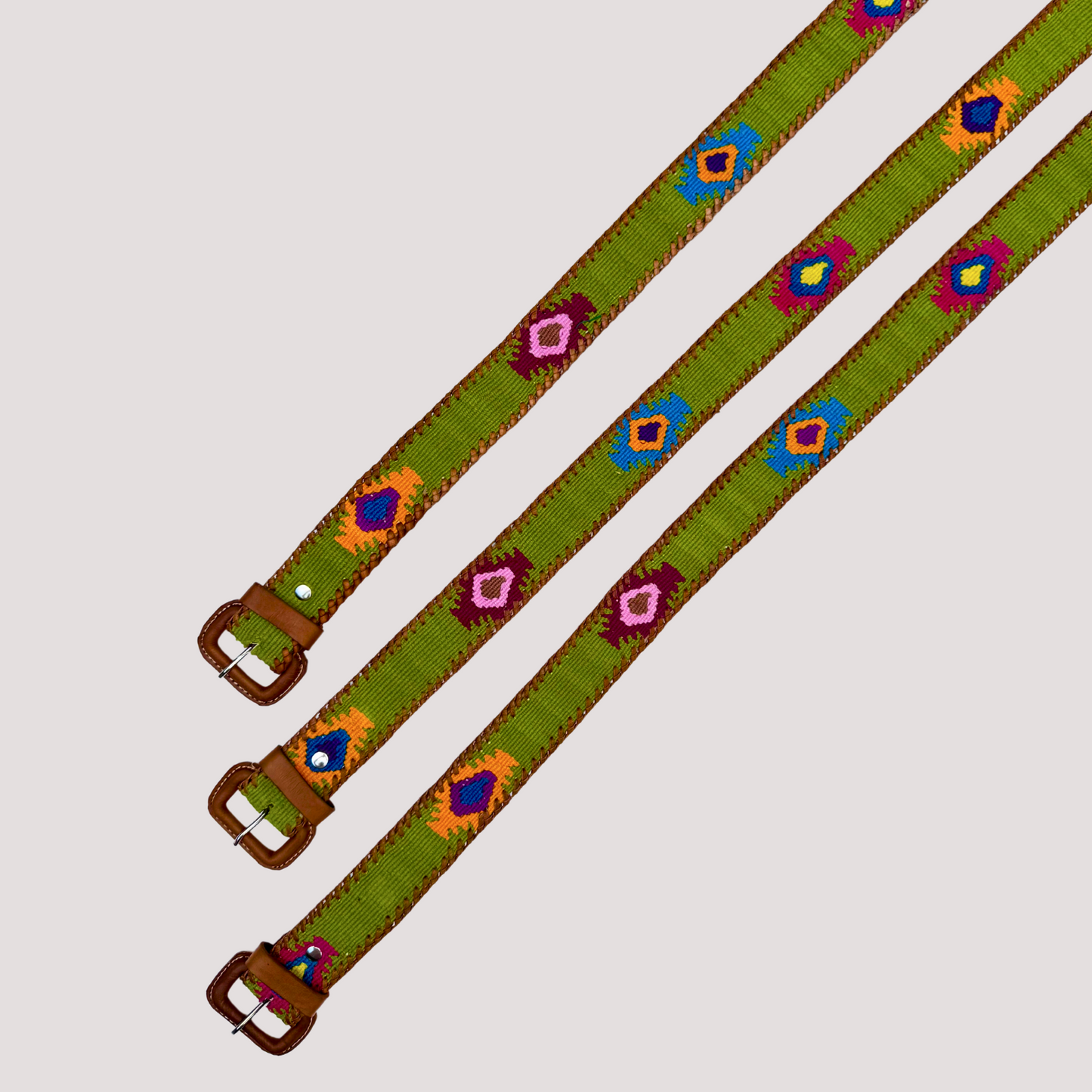 Green Handwoven Guatemalan Whip-Stitched Belt
