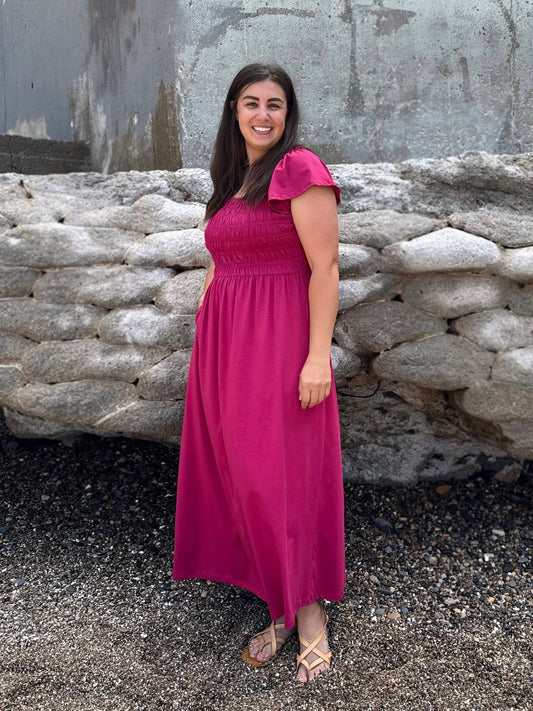 ADELIA smocked dress in Garnet Pink