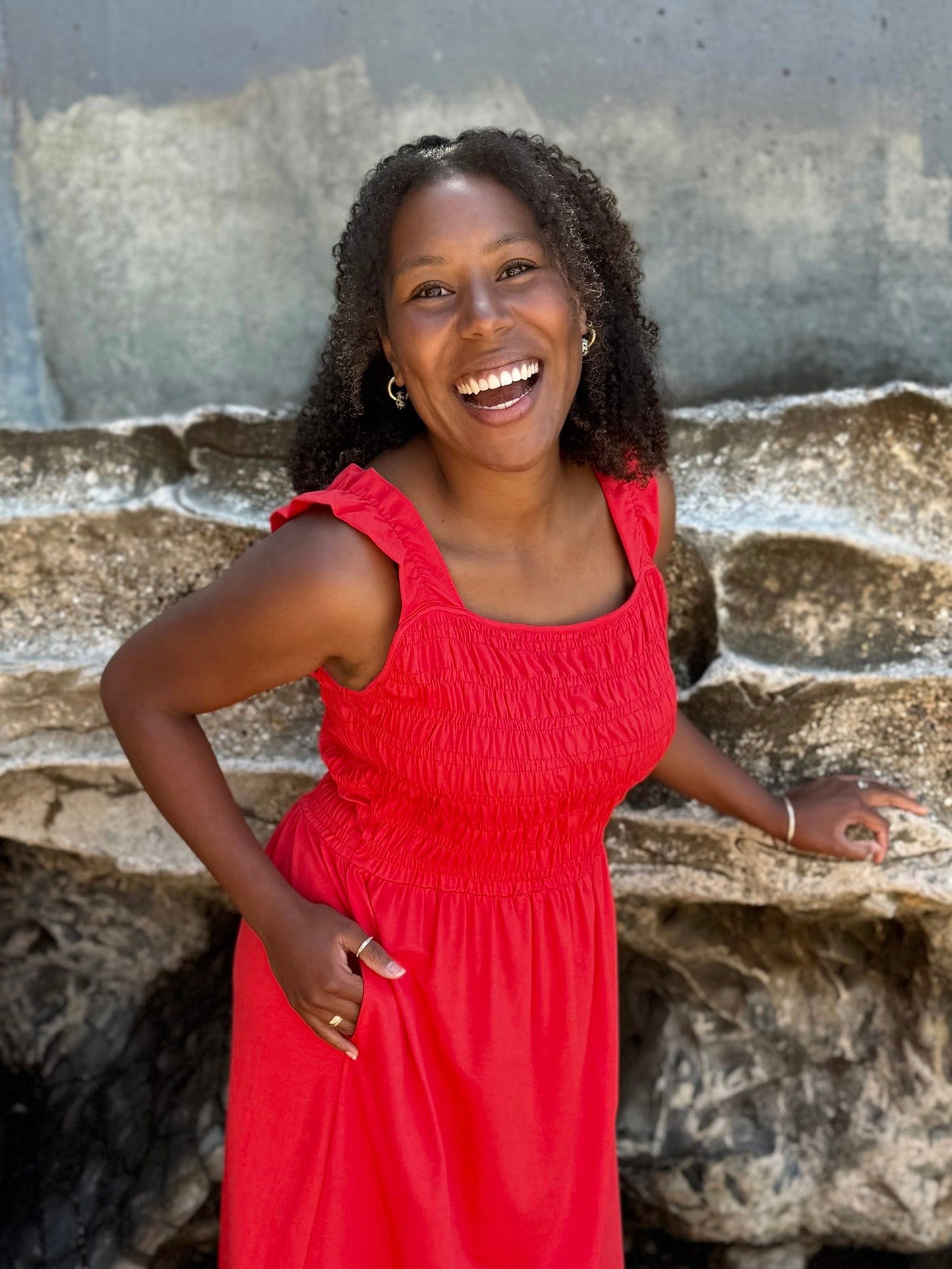 ARTESIA smocked dress in Bright Ruby