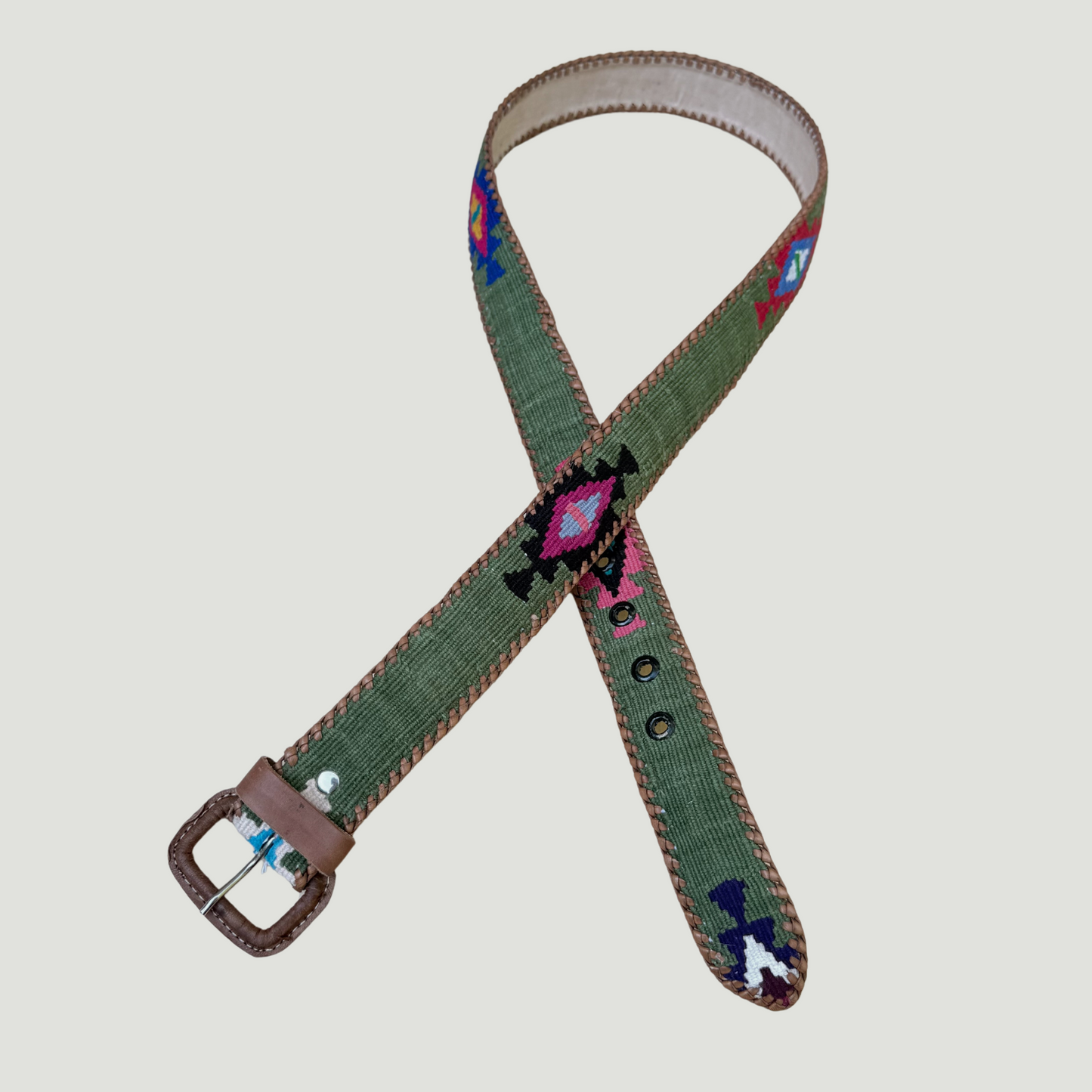 Dark Green Handwoven Guatemalan Whip-Stitched Belt