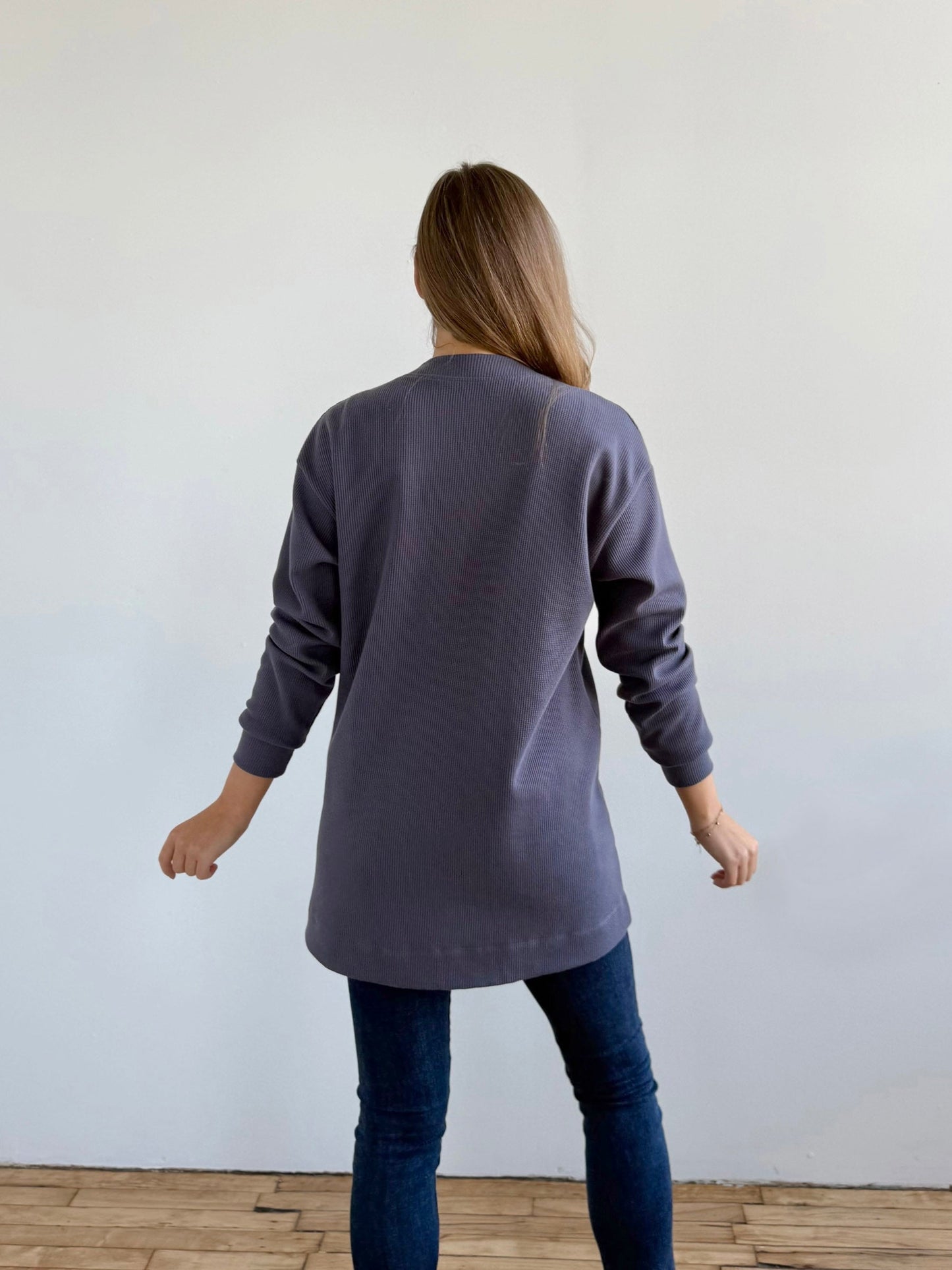 EVERLY waffle knit cardigan in Stonewash