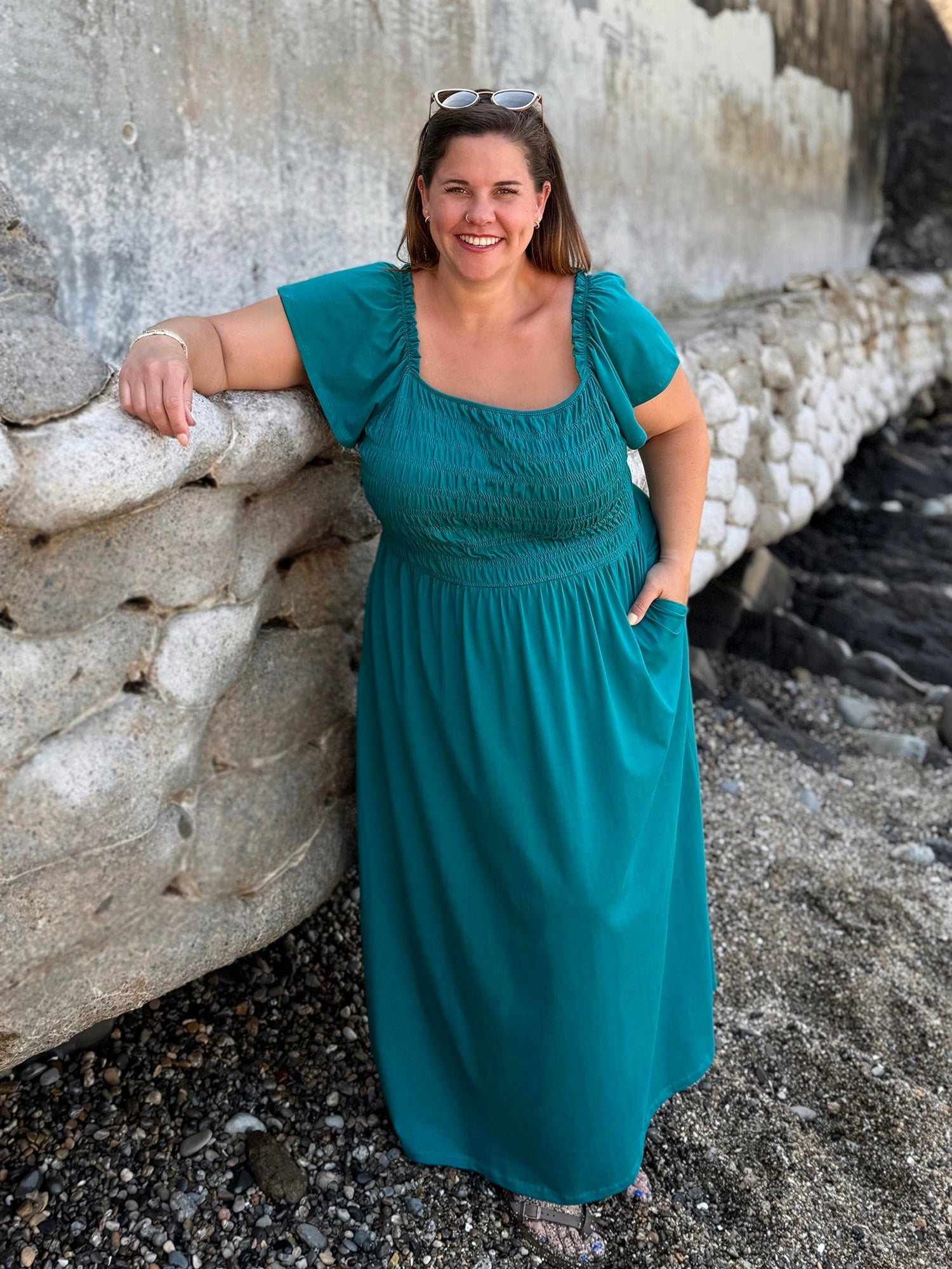 ADELIA smocked dress in Teal – Trades of Hope ADELIA smocked dress in Teal – Trades of Hope