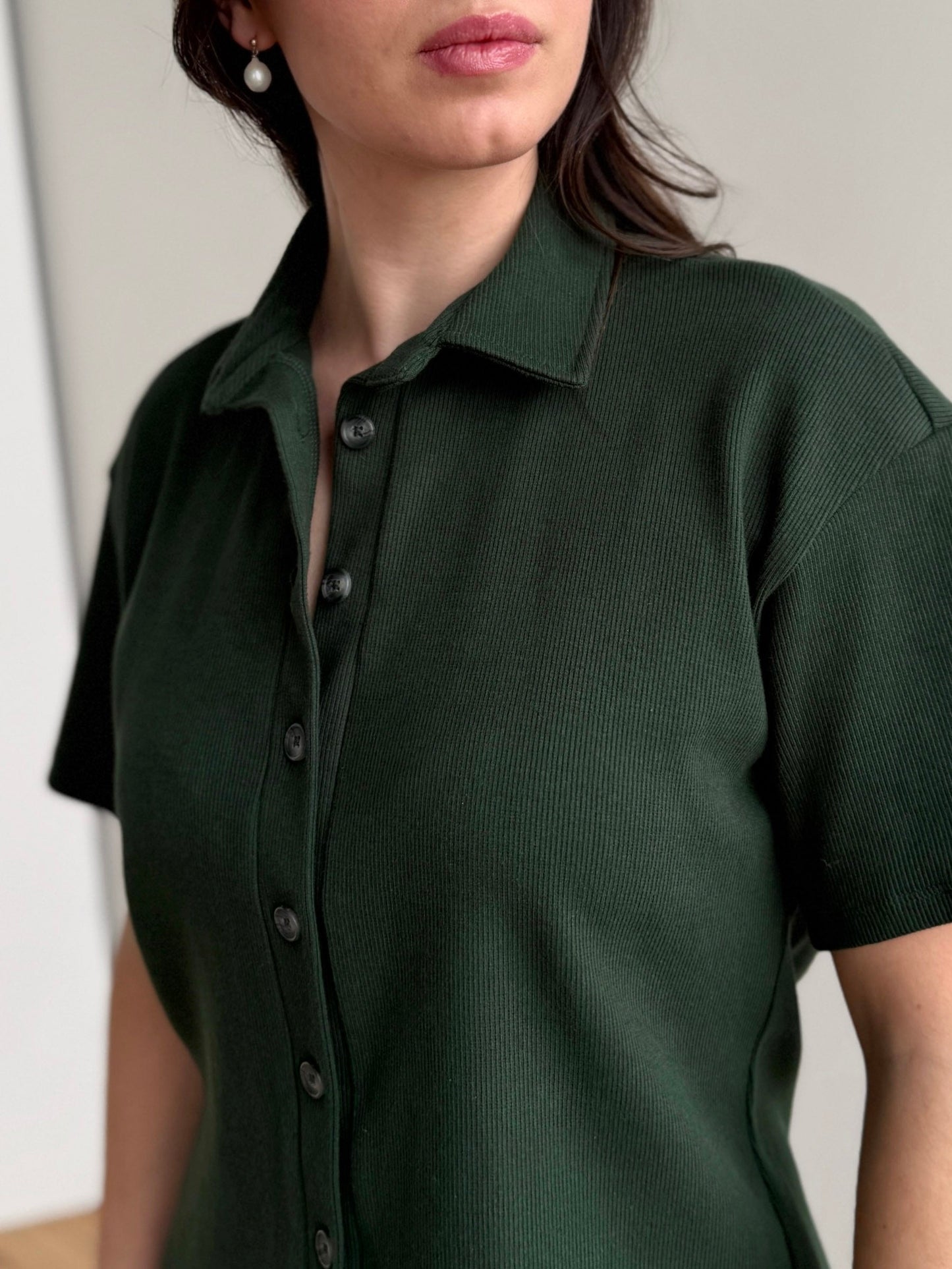 POLLY rib knit top in Pine Green