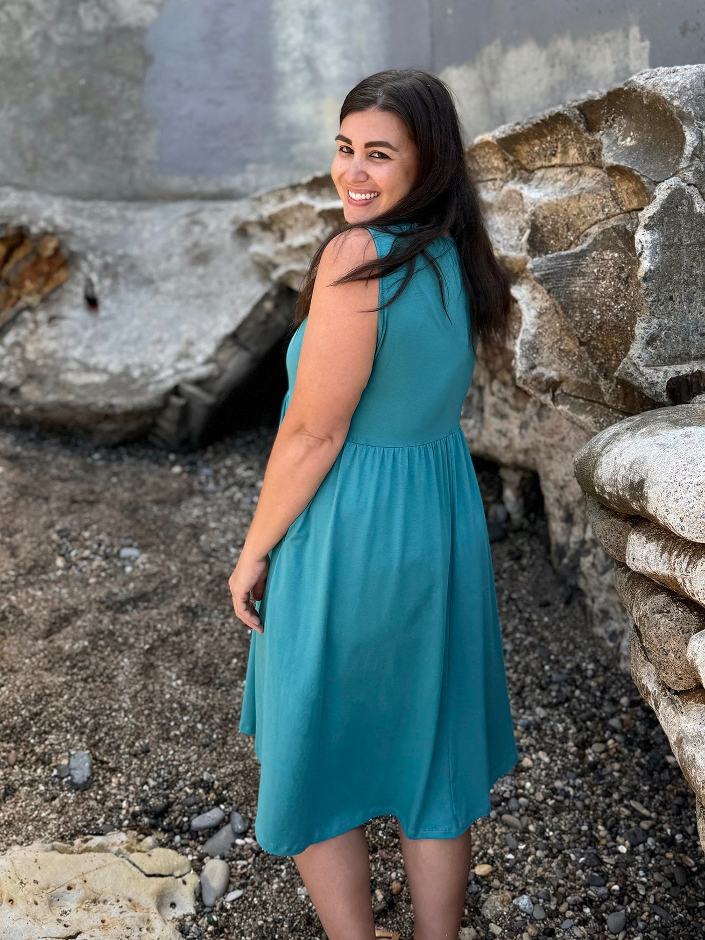 SUNSET dress in Marine Teal