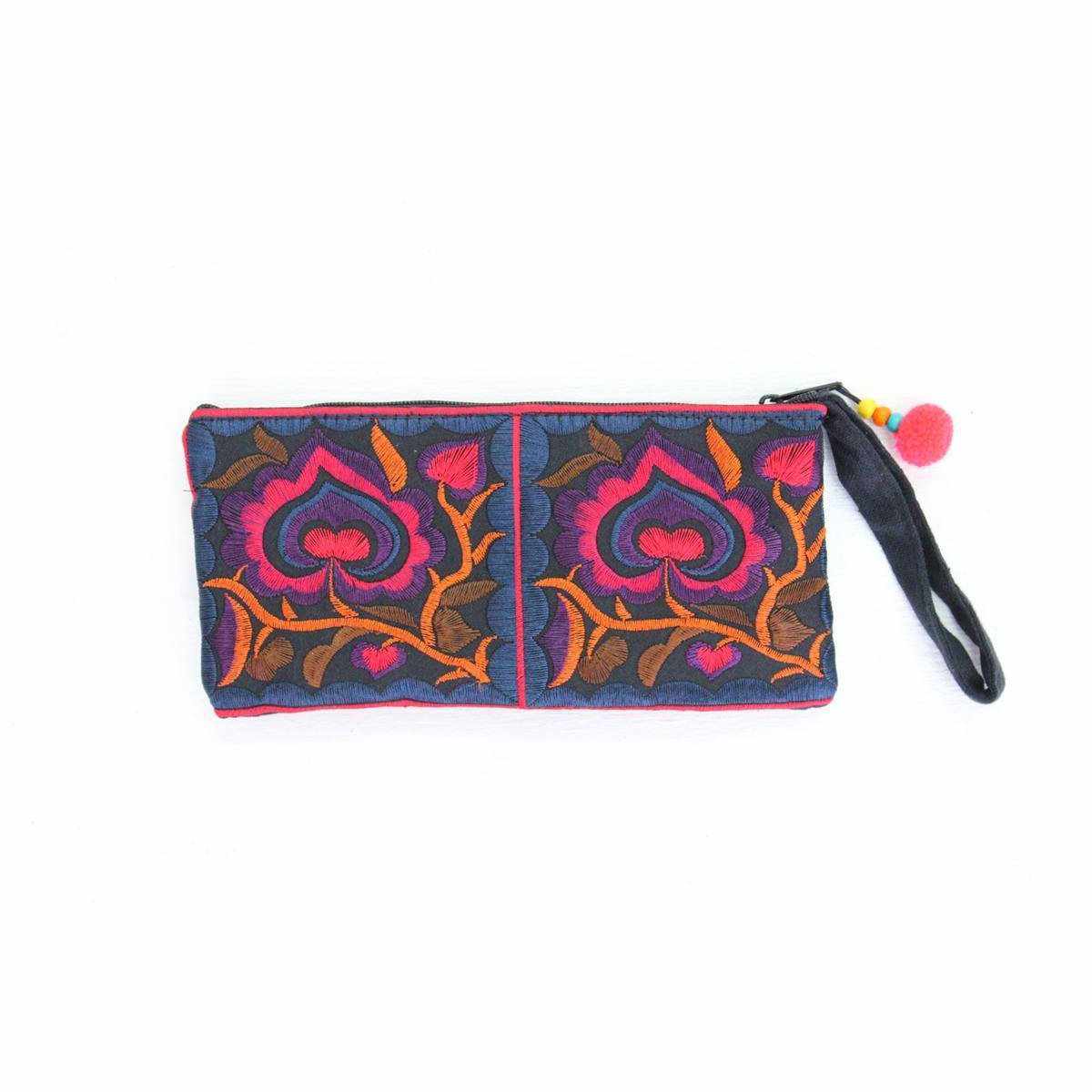 Hmong Embroidered Rectangle Small Wristlet Assorted - Thailand