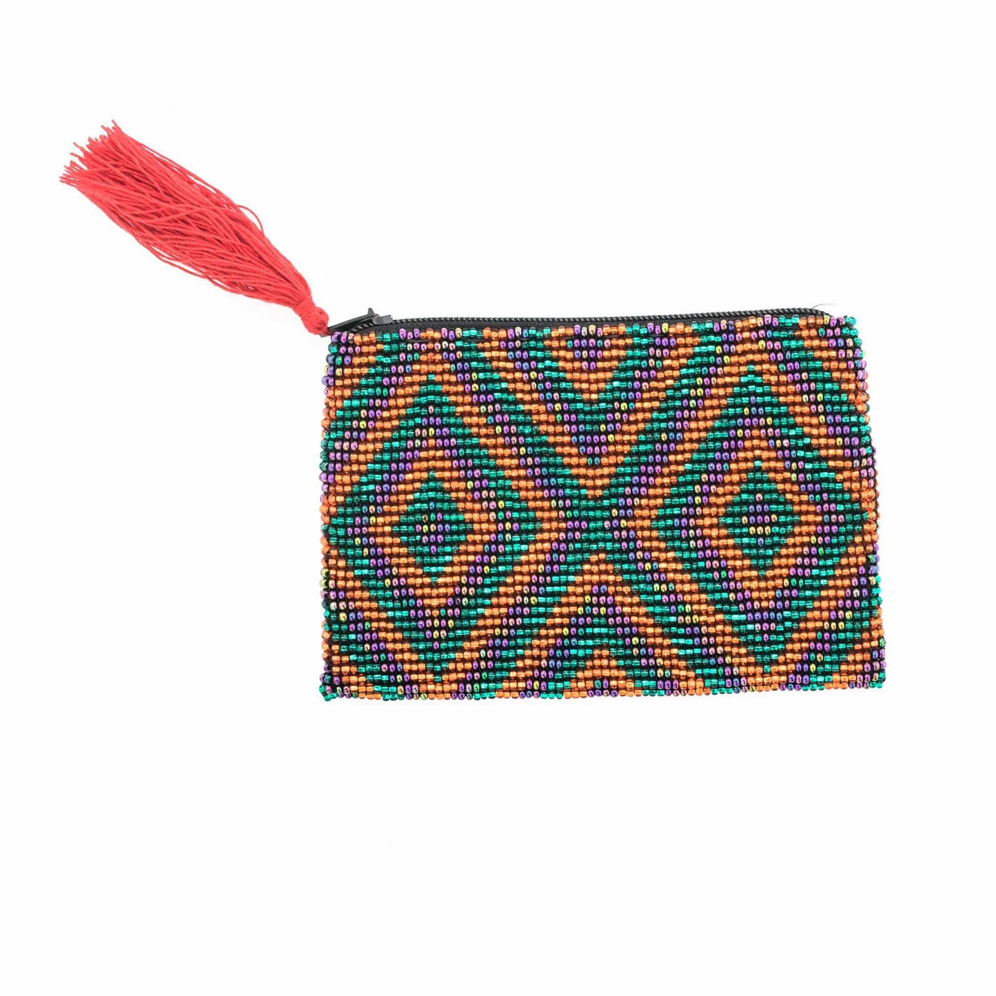 Beaded Seed Bead Geometric Coin Purse - Guatemala