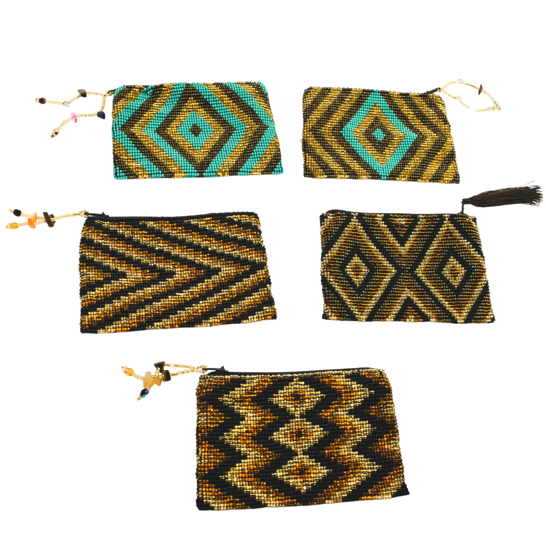 Beaded Seed Bead Geometric Coin Purse - Guatemala