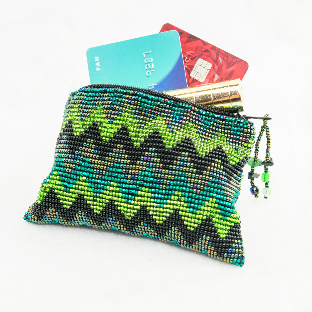 Beaded Seed Bead Geometric Coin Purse - Guatemala