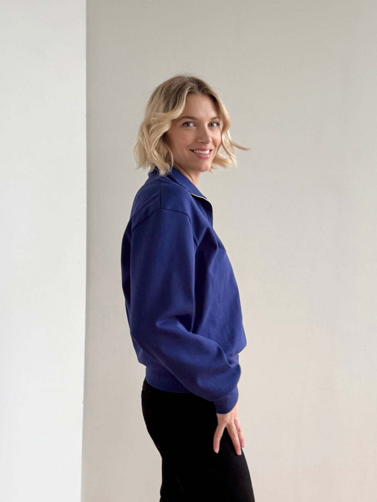 ASHER zip pullover in Bright Navy
