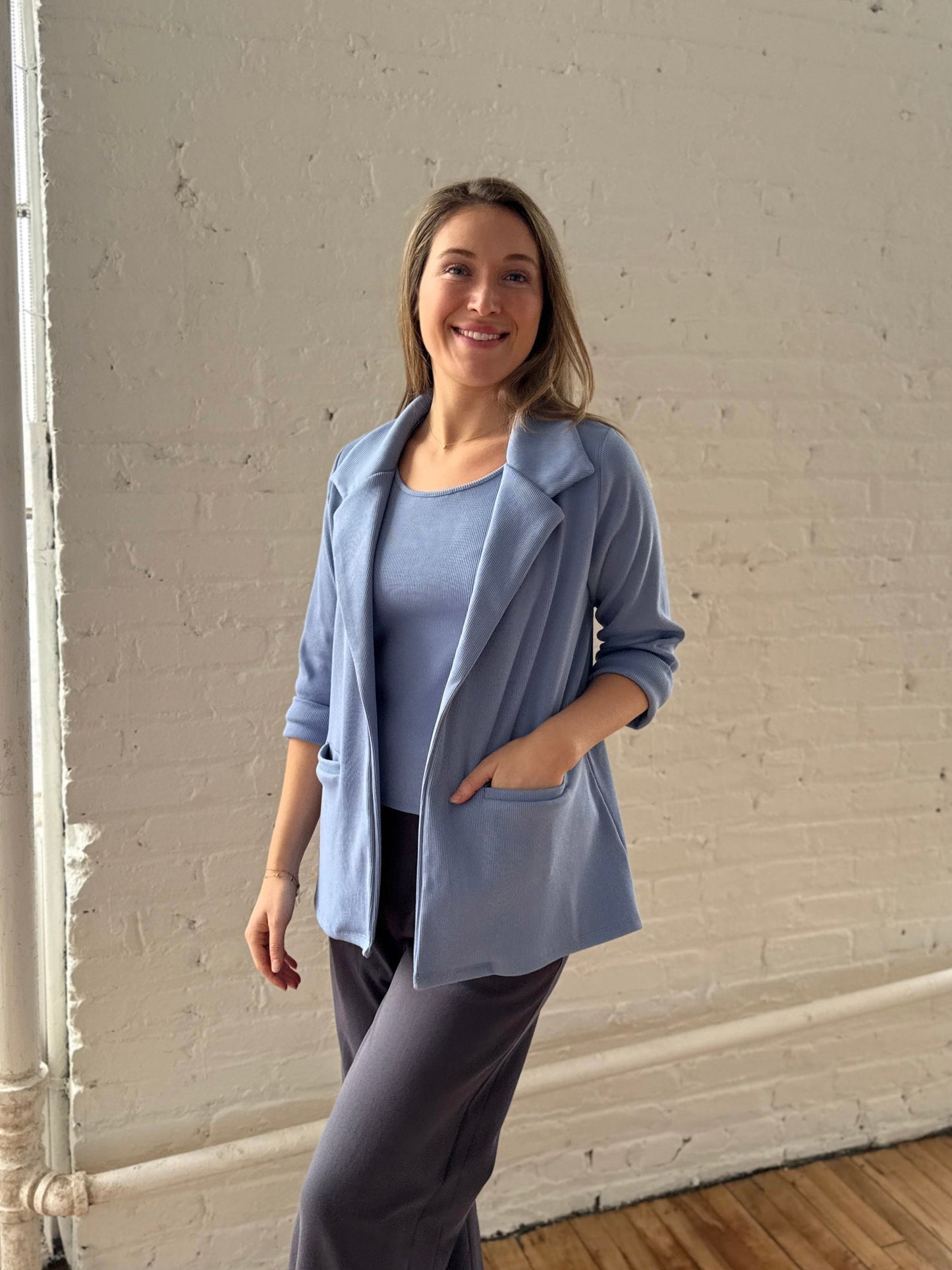 CROSBY rib knit blazer in Bluebell