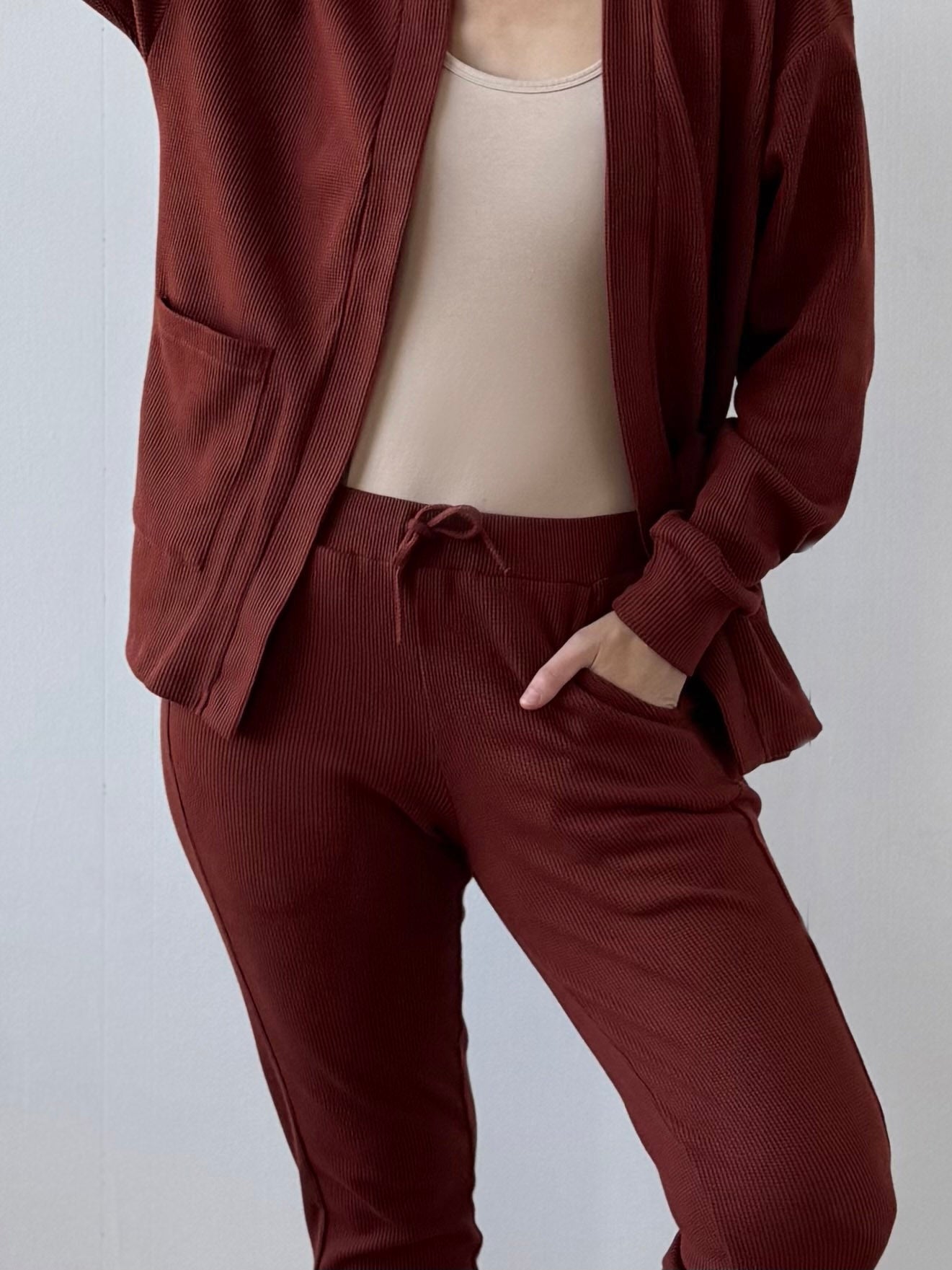 OWEN waffle knit joggers in Cherrywood