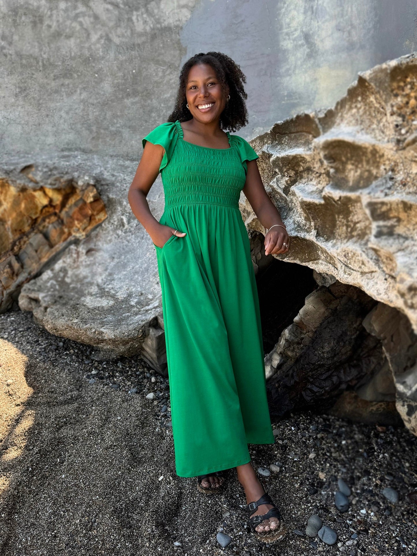 ADELIA smocked dress in Leaf Green