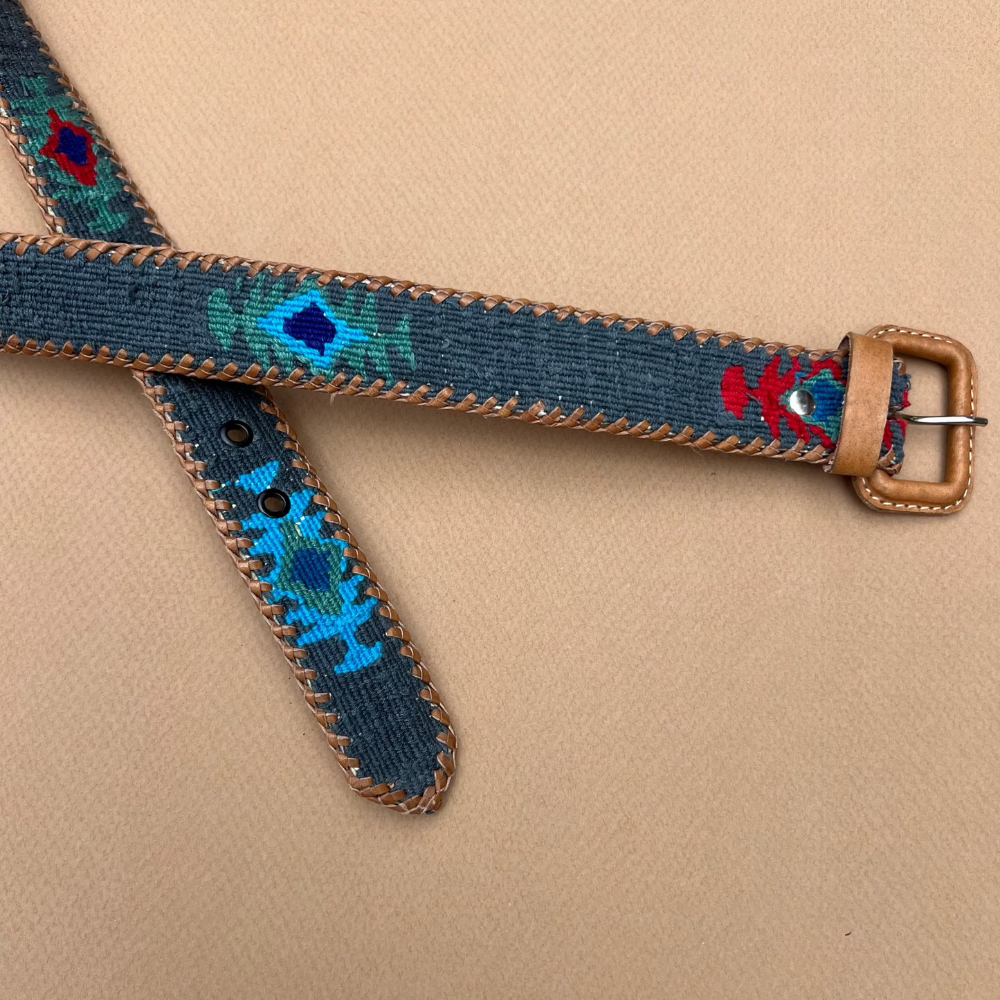Denim-Colored Handwoven Guatemalan Whip-Stitched Belt