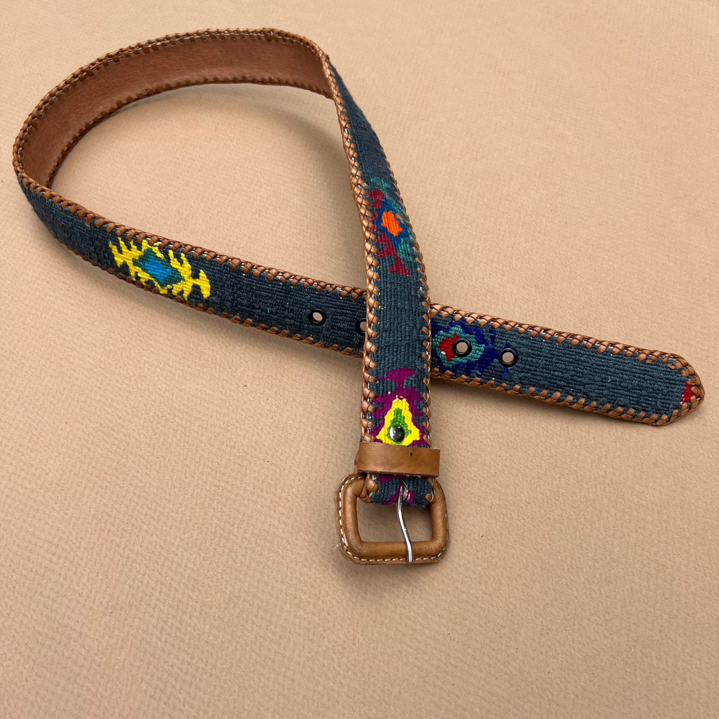 Denim-Colored Handwoven Guatemalan Whip-Stitched Belt