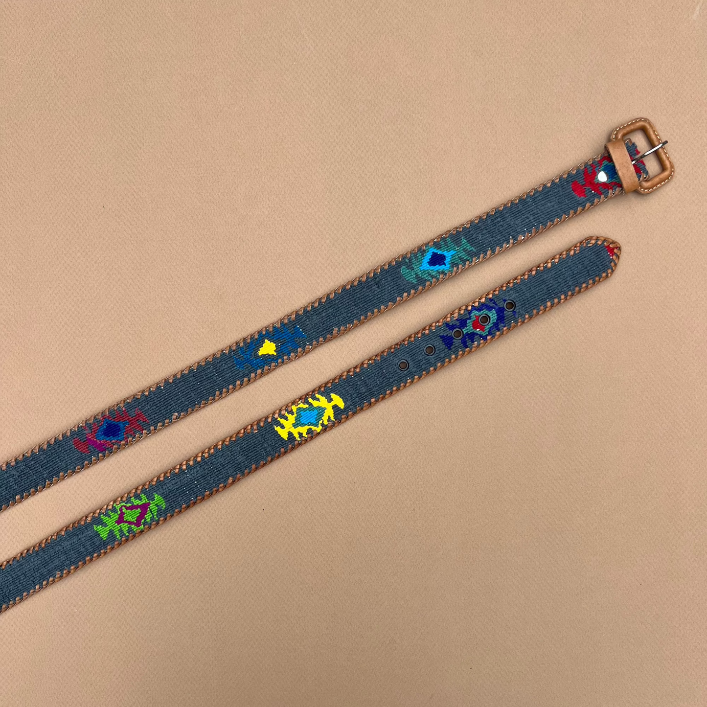 Denim-Colored Handwoven Guatemalan Whip-Stitched Belt