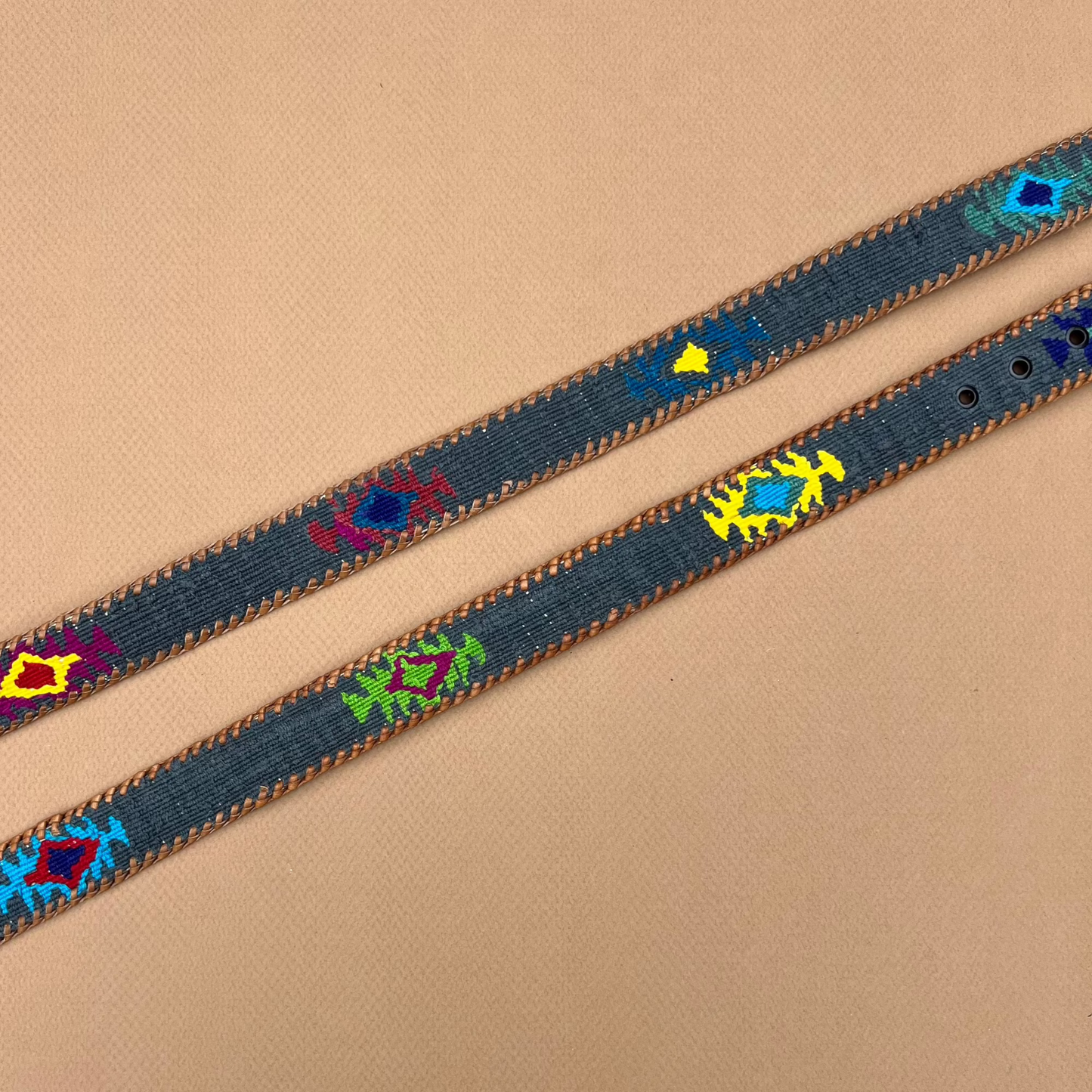 Denim-Colored Handwoven Guatemalan Whip-Stitched Belt