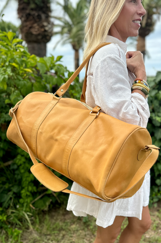 Large Leather Duffel in Caramel