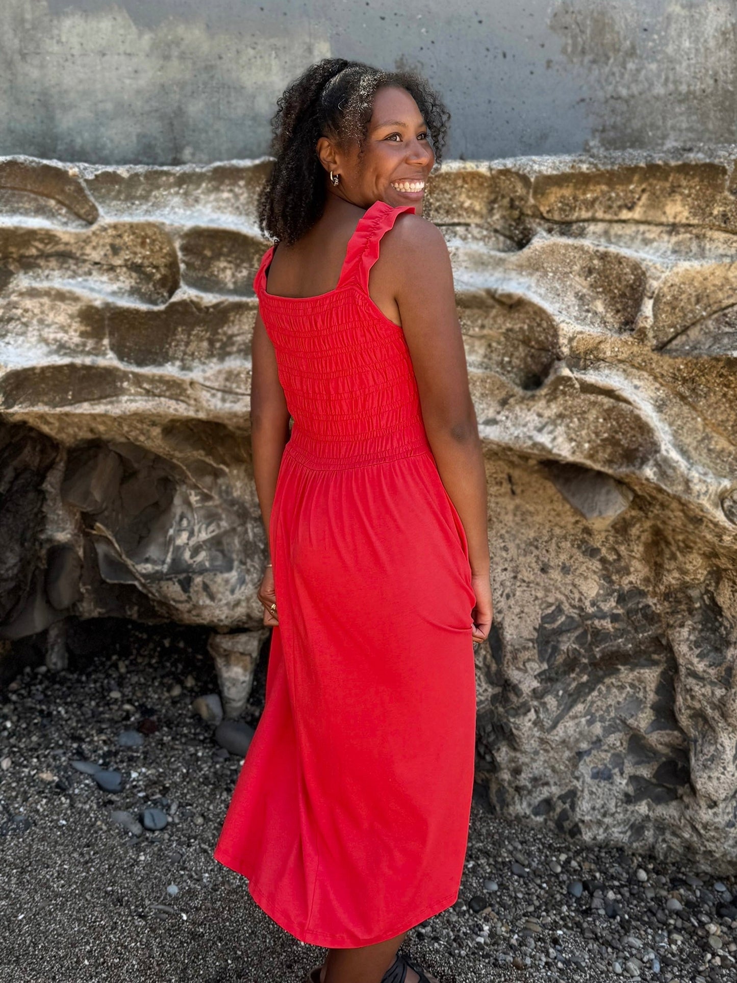 ARTESIA smocked dress in Bright Ruby