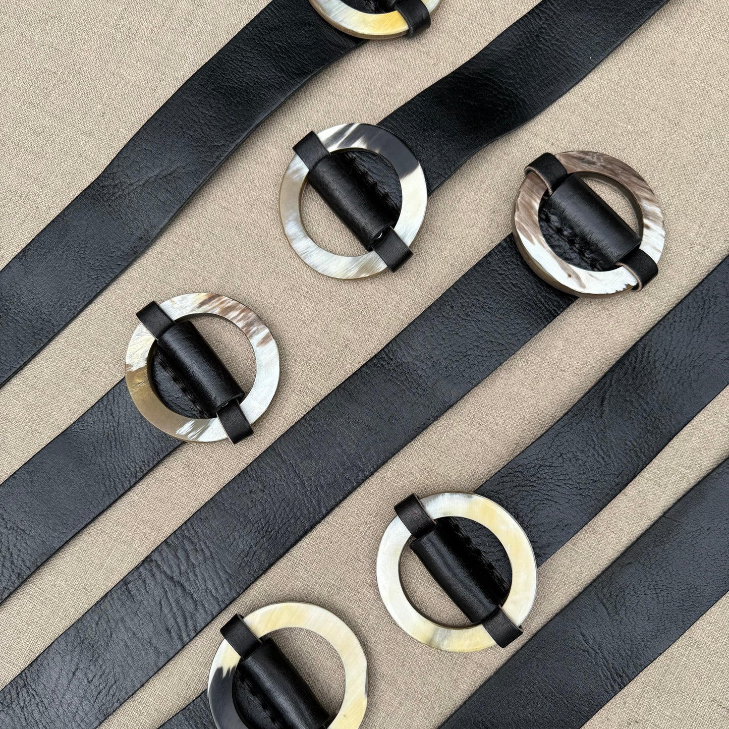 Handcrafted Black Leather Belt with Horn Buckle