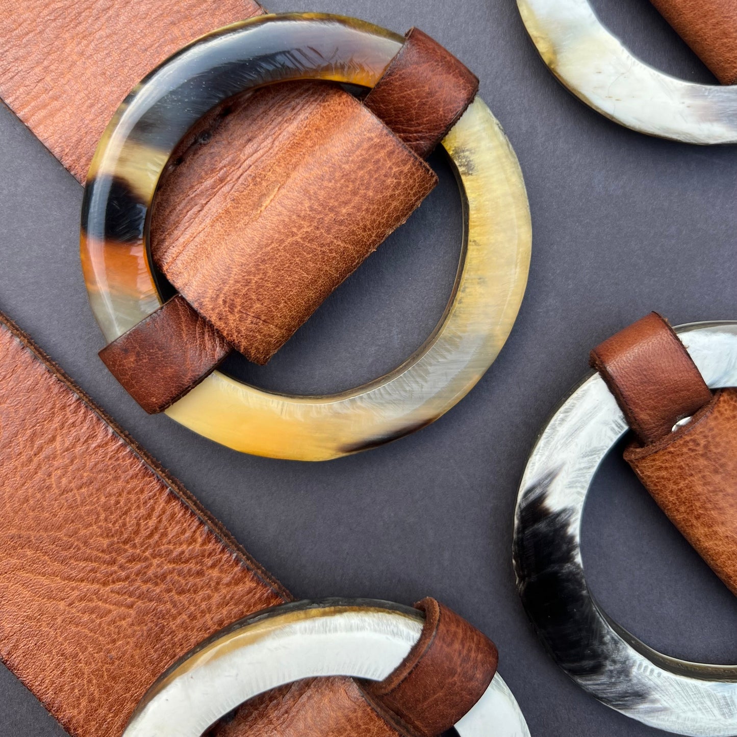 Handcrafted Brown Leather Belt with Horn Buckle