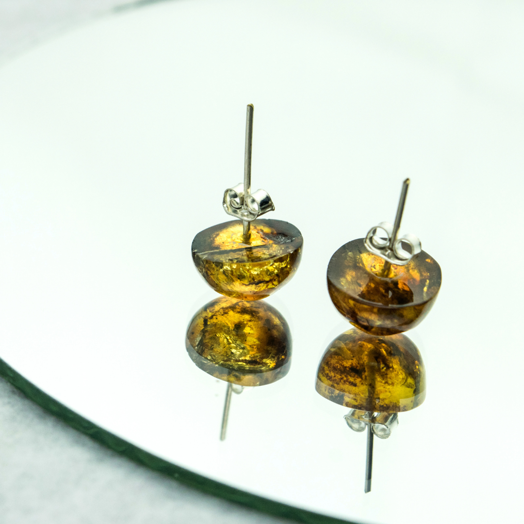 Erika Amber Stud Round Earrings Natural Resin Energetic - Mexico