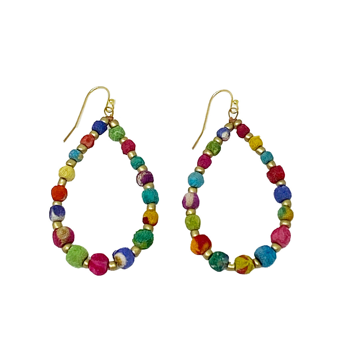 Kantha Tapered Teardrop Hoops
