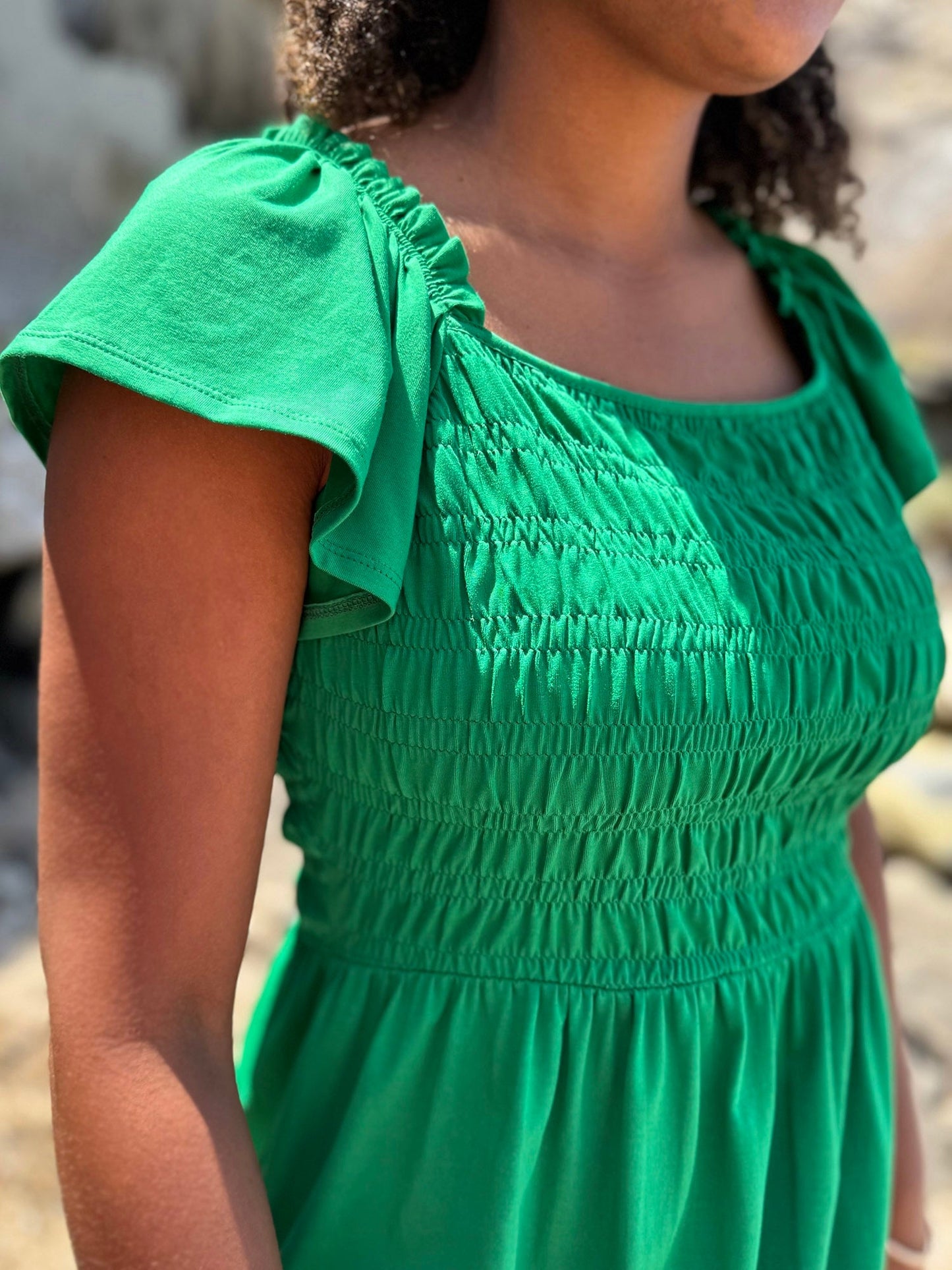 ADELIA smocked dress in Leaf Green