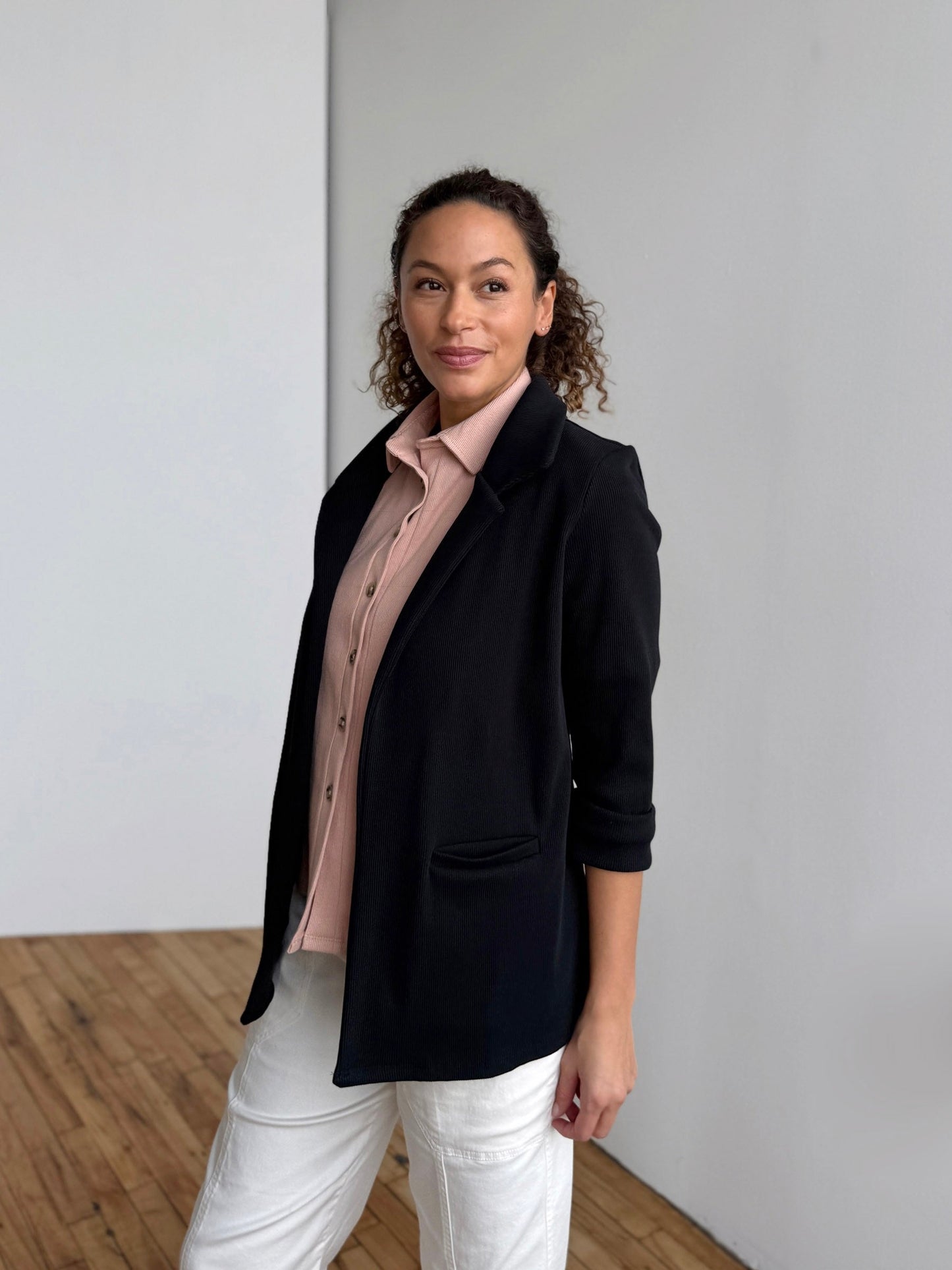 CROSBY rib knit blazer in Black