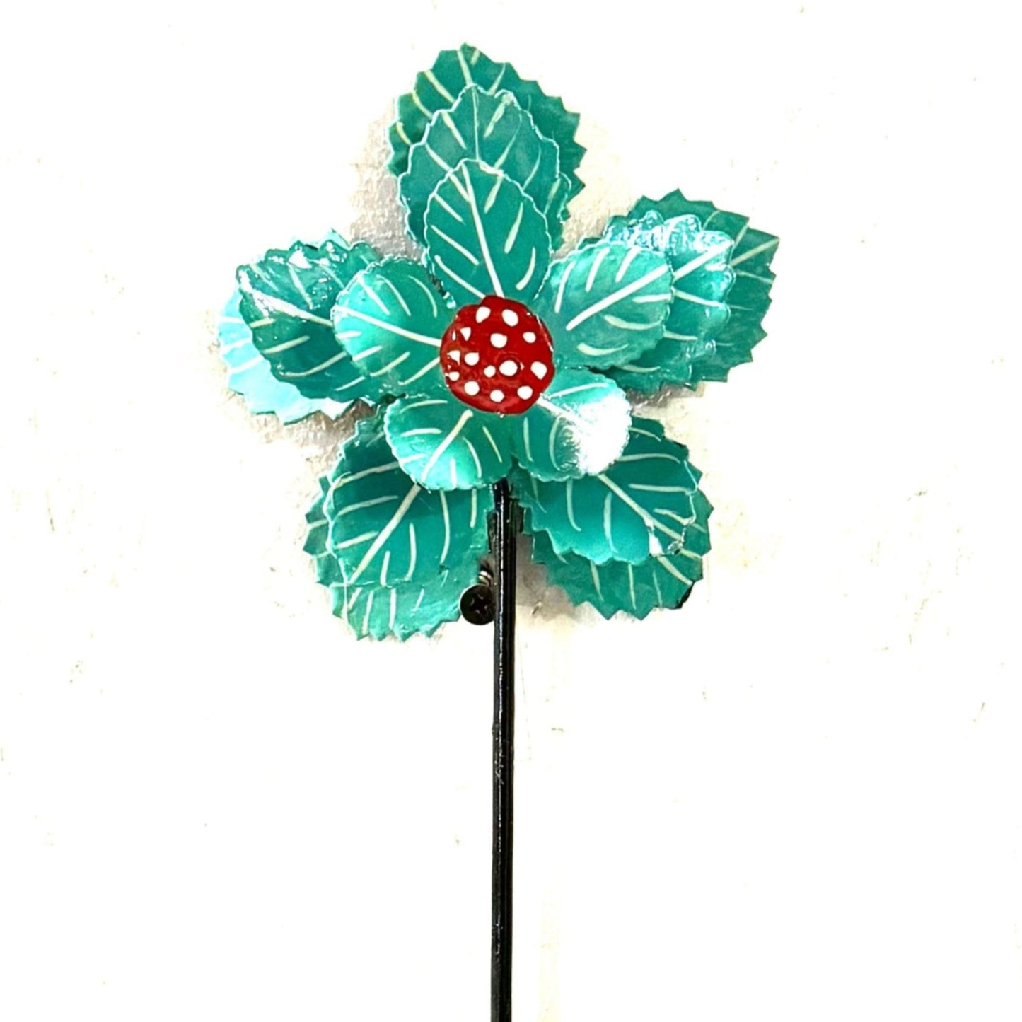 3-D Turquoise And Red Flower Garden Stake 2