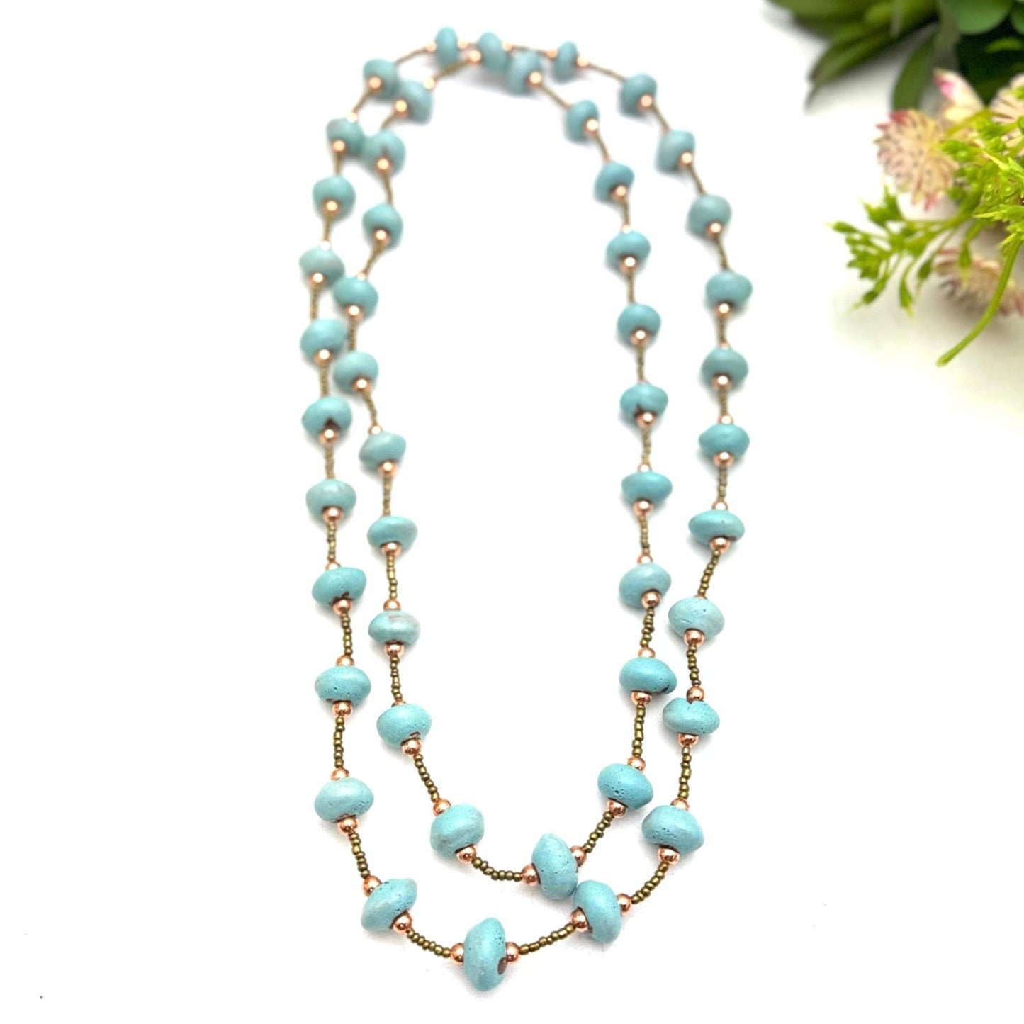 Robin’s Egg and Rose Gold Necklace