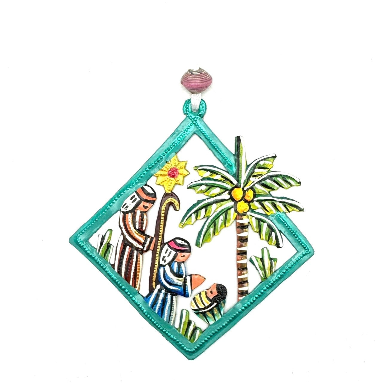 Diamond Palm Nativity Ornament- Turquoise
