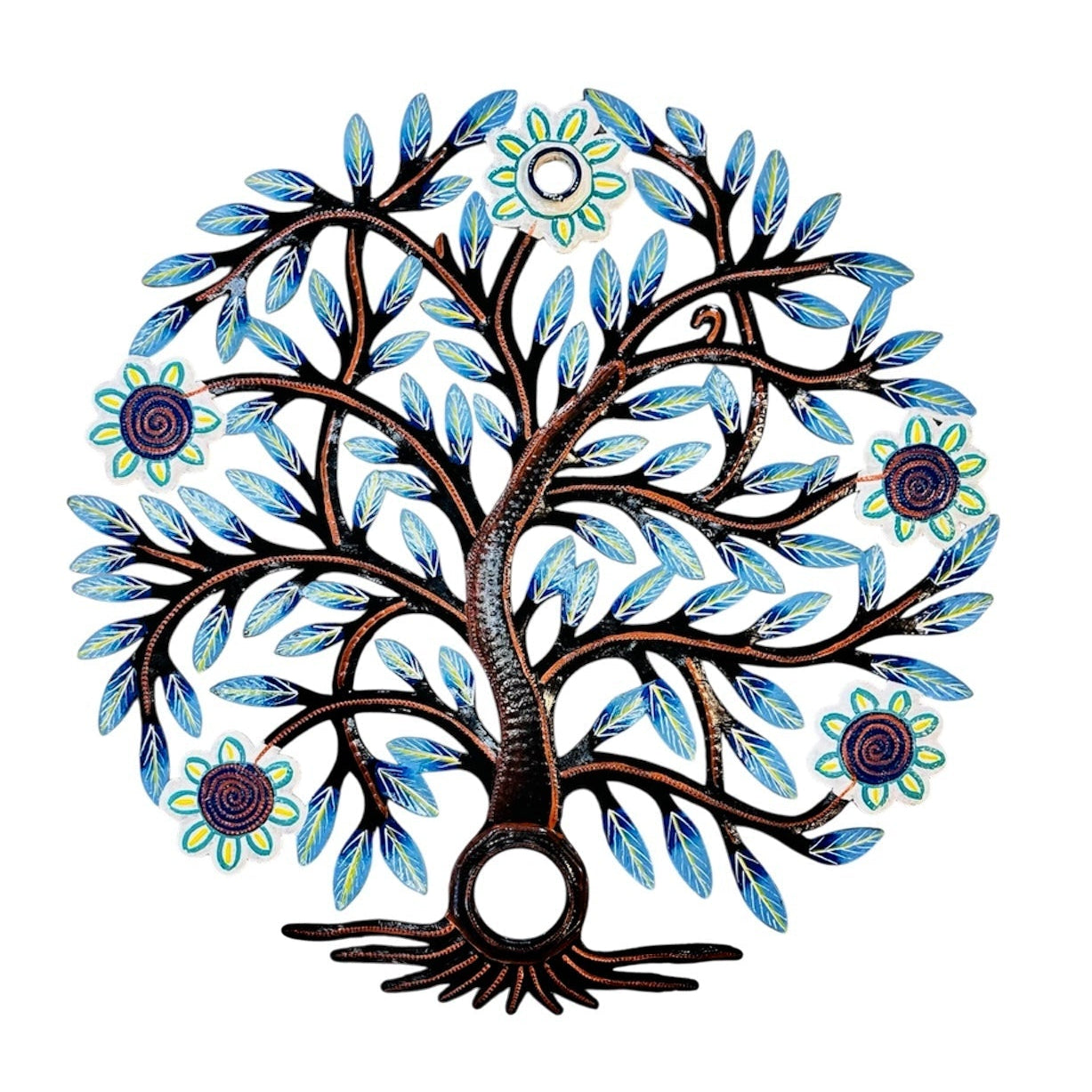 Oil Drum Top Blue and White Tree