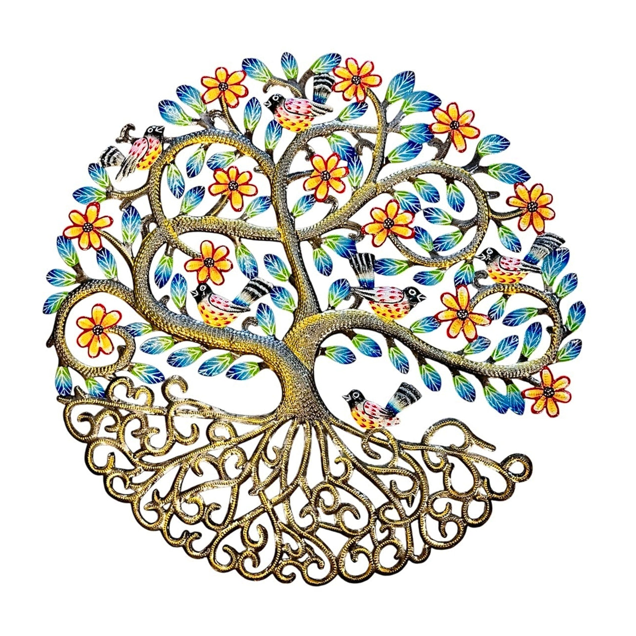 Yellow Red Birds and Daisies Tree of Life
